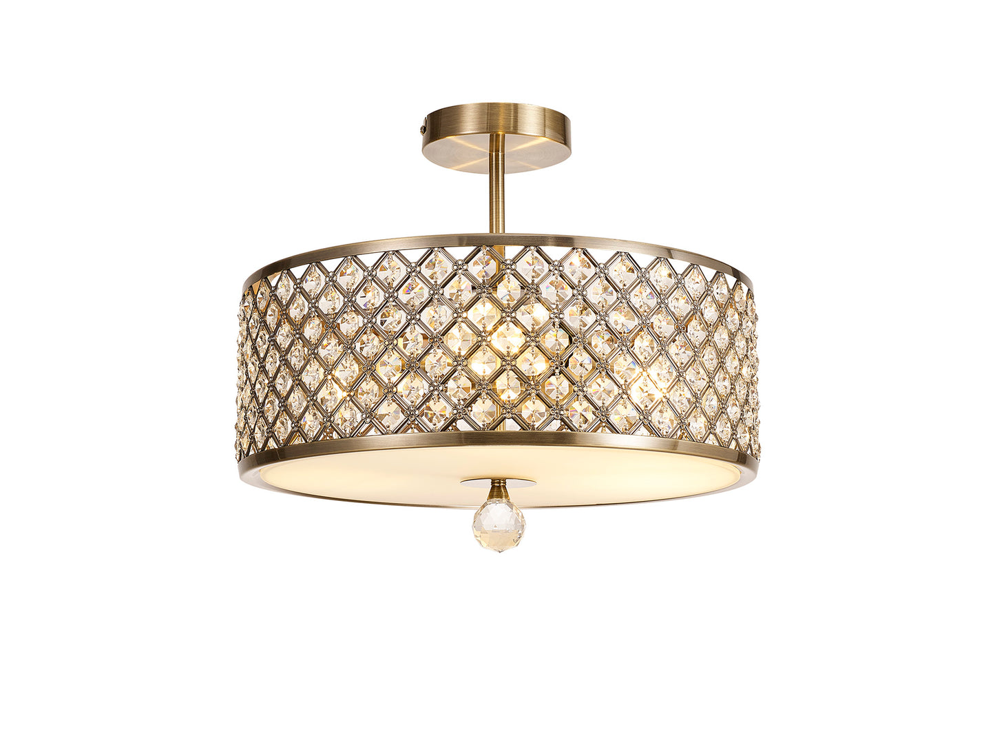 Sasha Large Semi Flush Ceiling Light with Crystal Panels and Glass Diffuser