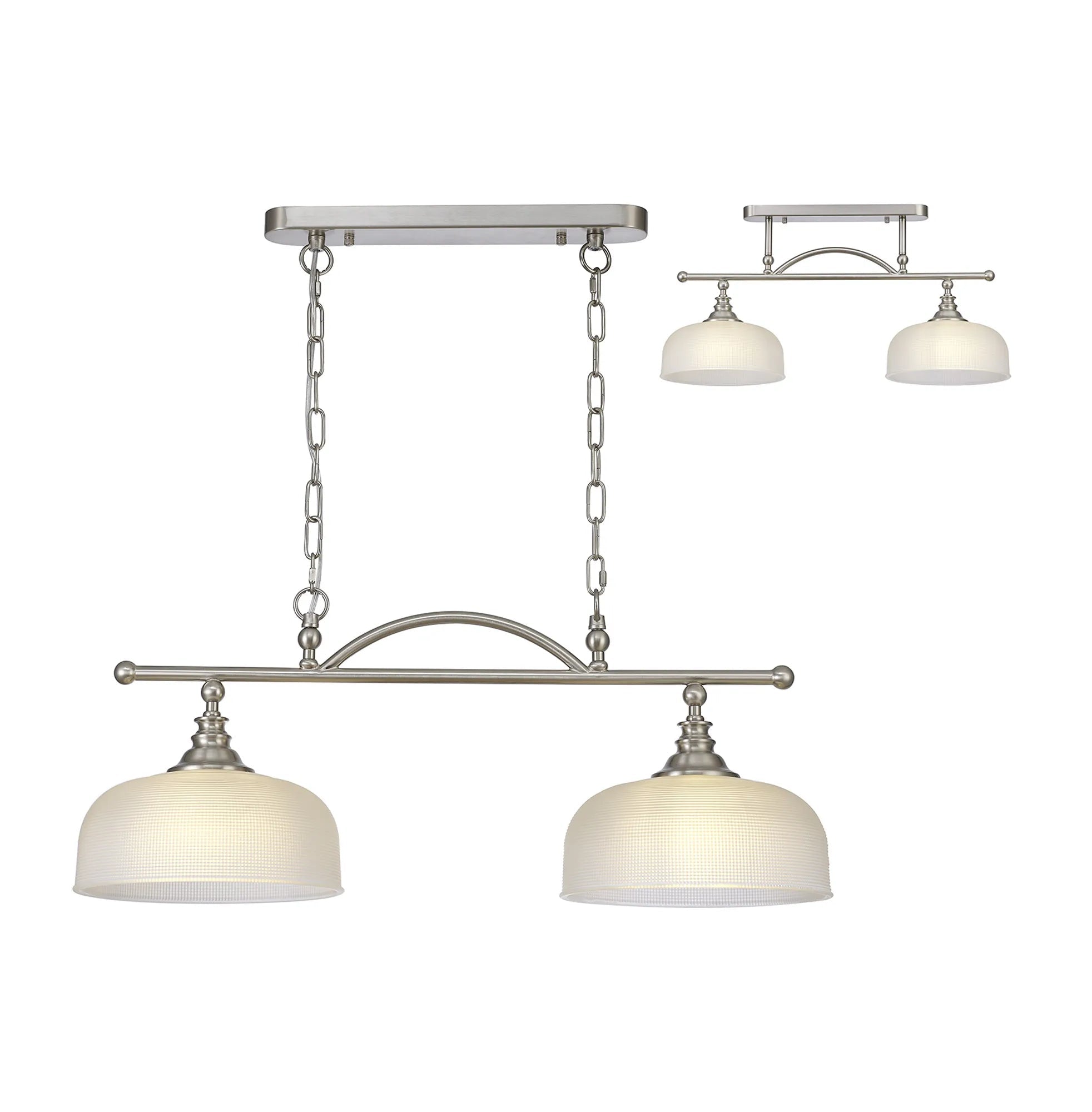 Luminosity Designs - Satin Nickel Sledmere 2 Light Bar (Converts to Semi Flush) 2x E27 - Luminosity Designs Ltd