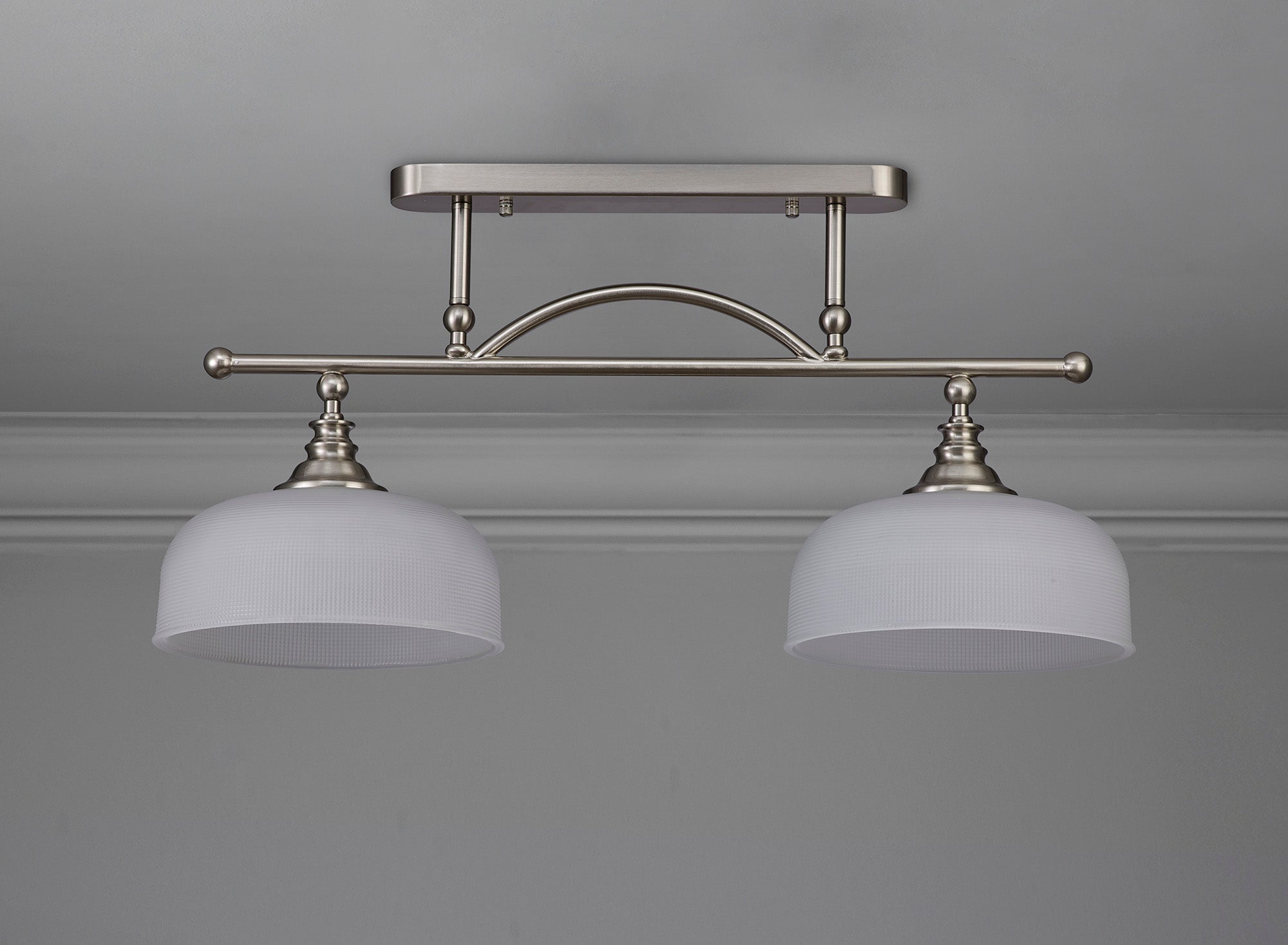 Luminosity Designs - Satin Nickel Sledmere 2 Light Bar (Converts to Semi Flush) 2x E27 - Luminosity Designs Ltd