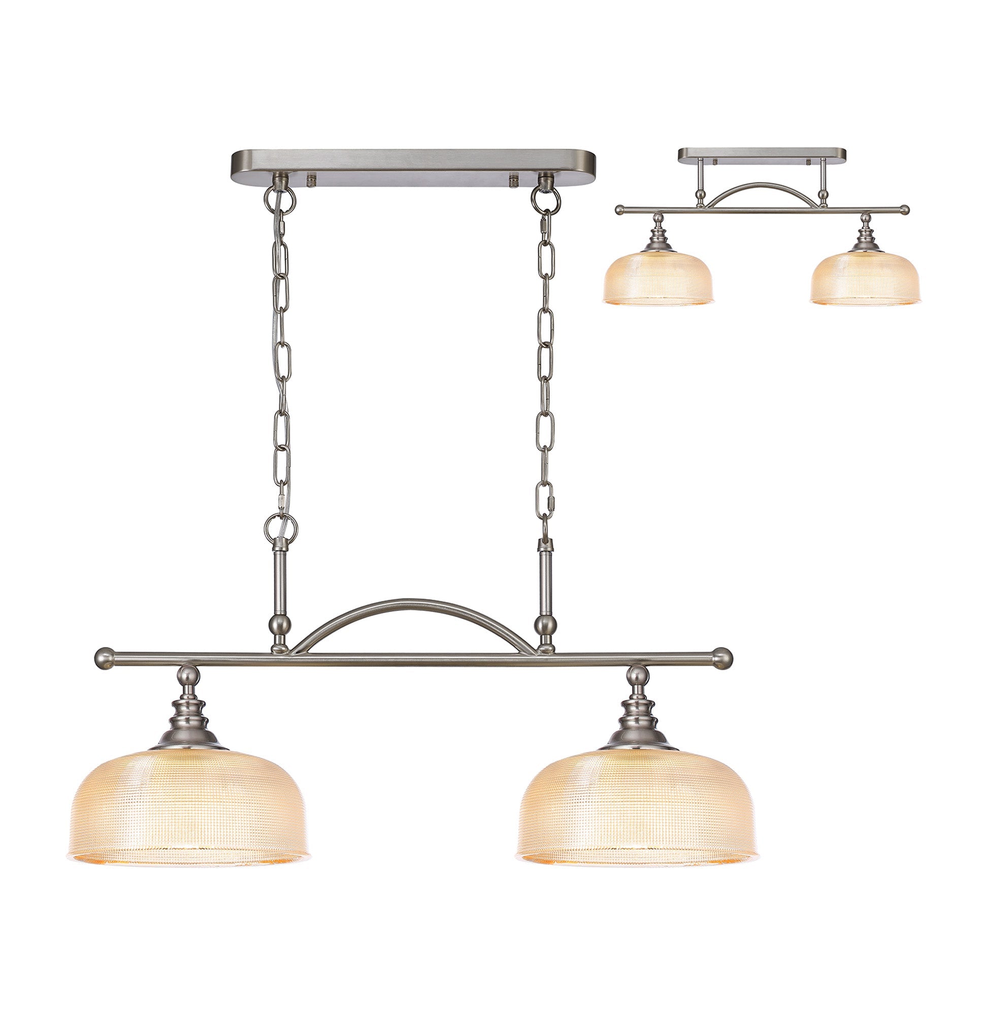 Luminosity Designs - Satin Nickel Sledmere 2 Light Bar (Converts to Semi Flush) 2x E27 - Luminosity Designs Ltd