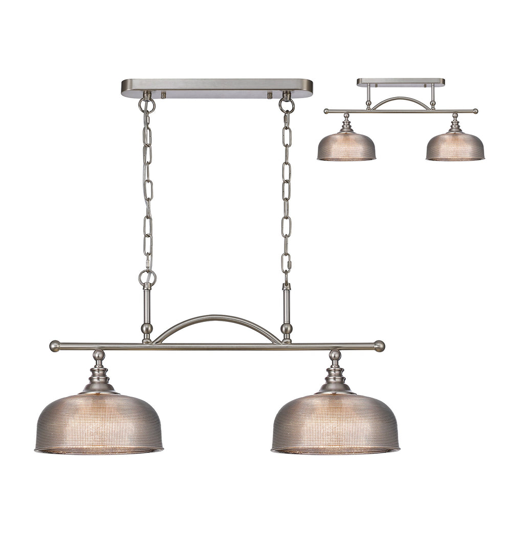 Luminosity Designs - Satin Nickel Sledmere 2 Light Bar (Converts to Semi Flush) 2x E27 - Luminosity Designs Ltd