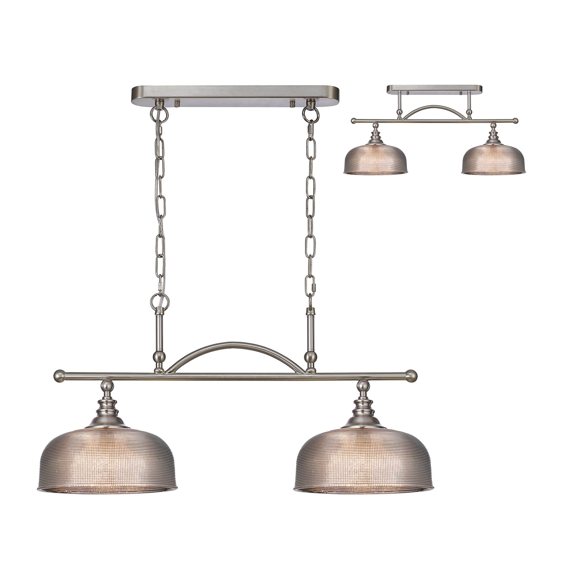 Luminosity Designs - Satin Nickel Sledmere 2 Light Bar (Converts to Semi Flush) 2x E27 - Luminosity Designs Ltd