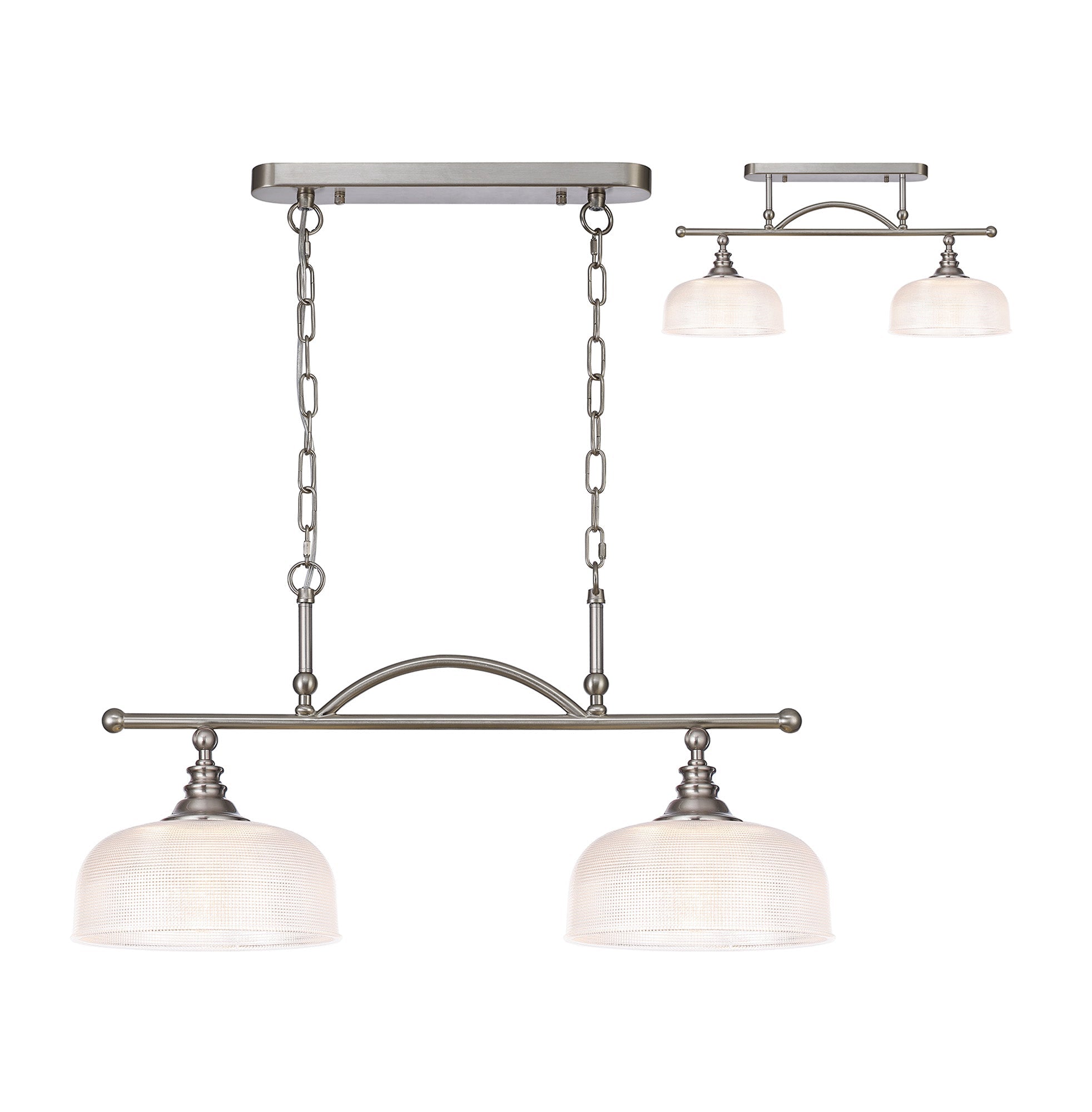 Luminosity Designs - Satin Nickel Sledmere 2 Light Bar (Converts to Semi Flush) 2x E27 - Luminosity Designs Ltd