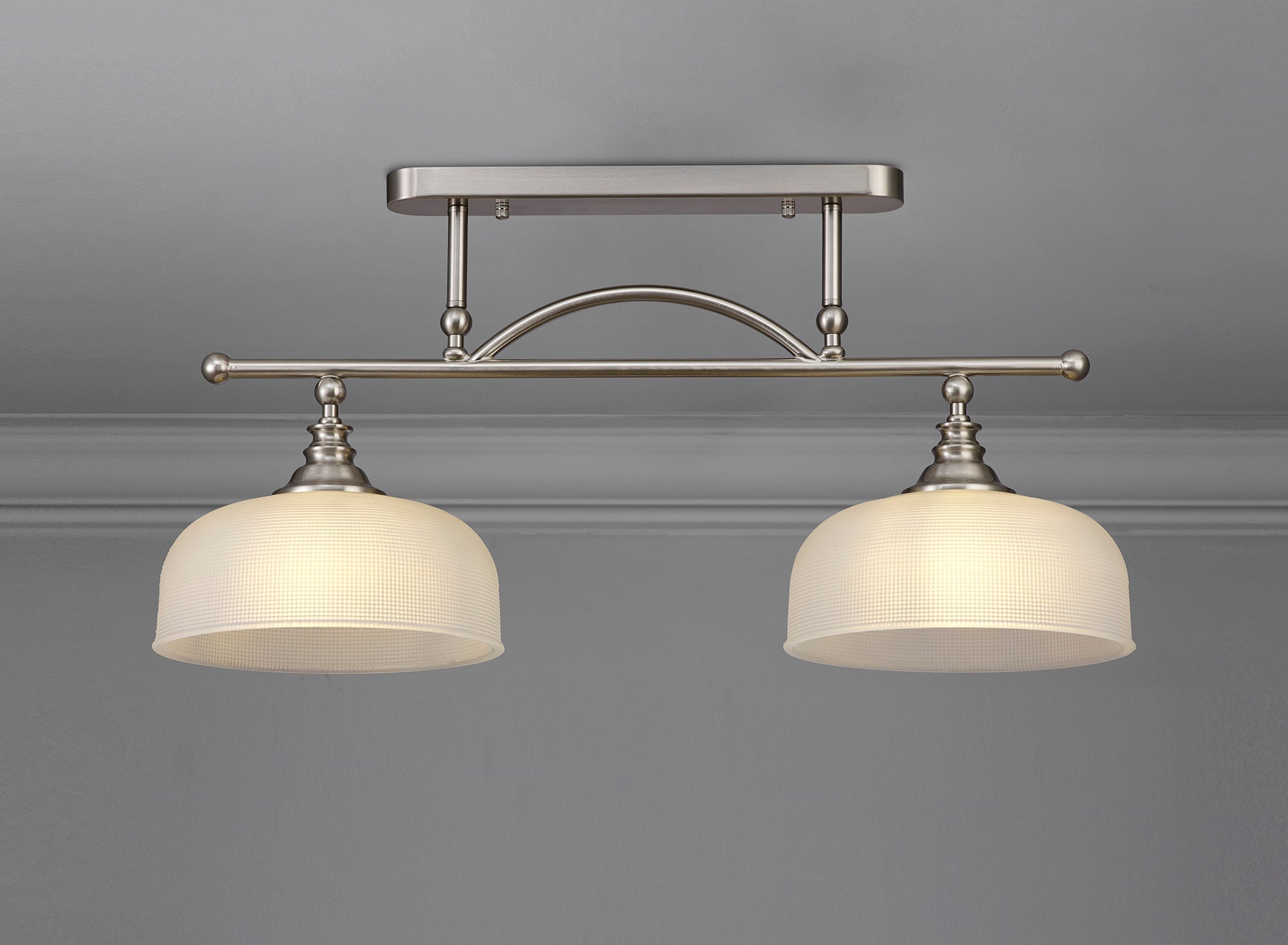 Luminosity Designs - Satin Nickel Sledmere 2 Light Bar (Converts to Semi Flush) 2x E27 - Luminosity Designs Ltd