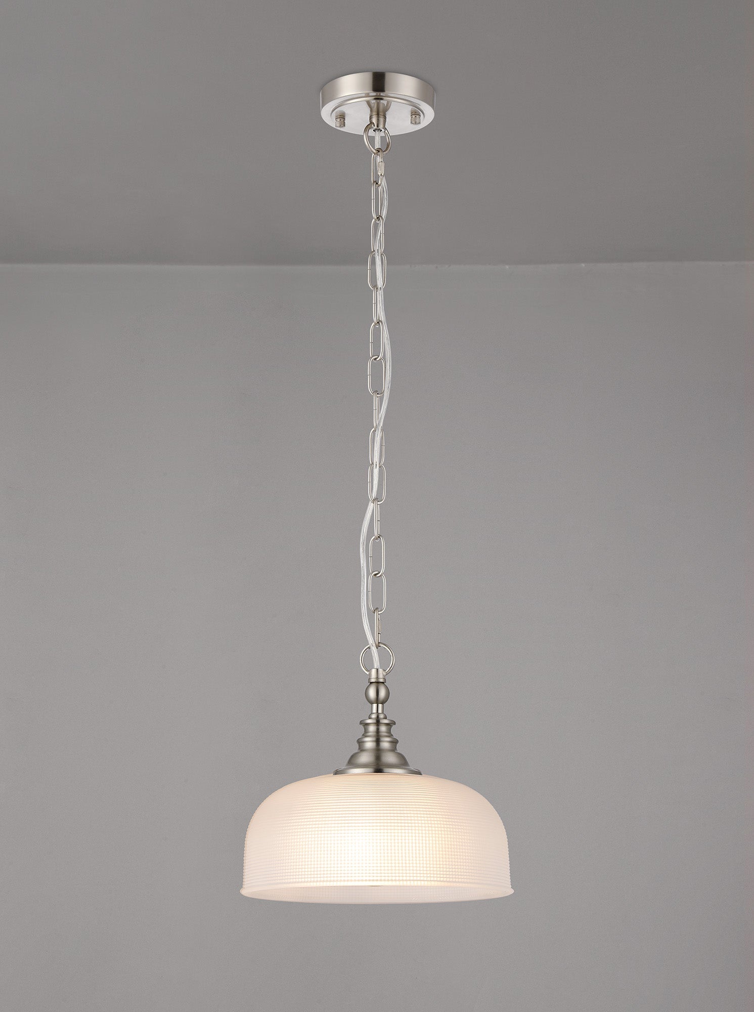 Luminosity Designs - Satin Nickel Sledmere 27cm Flush/Single Pendant, 1 Light Adjustable to Semi Flush, E27 - Luminosity Designs Ltd