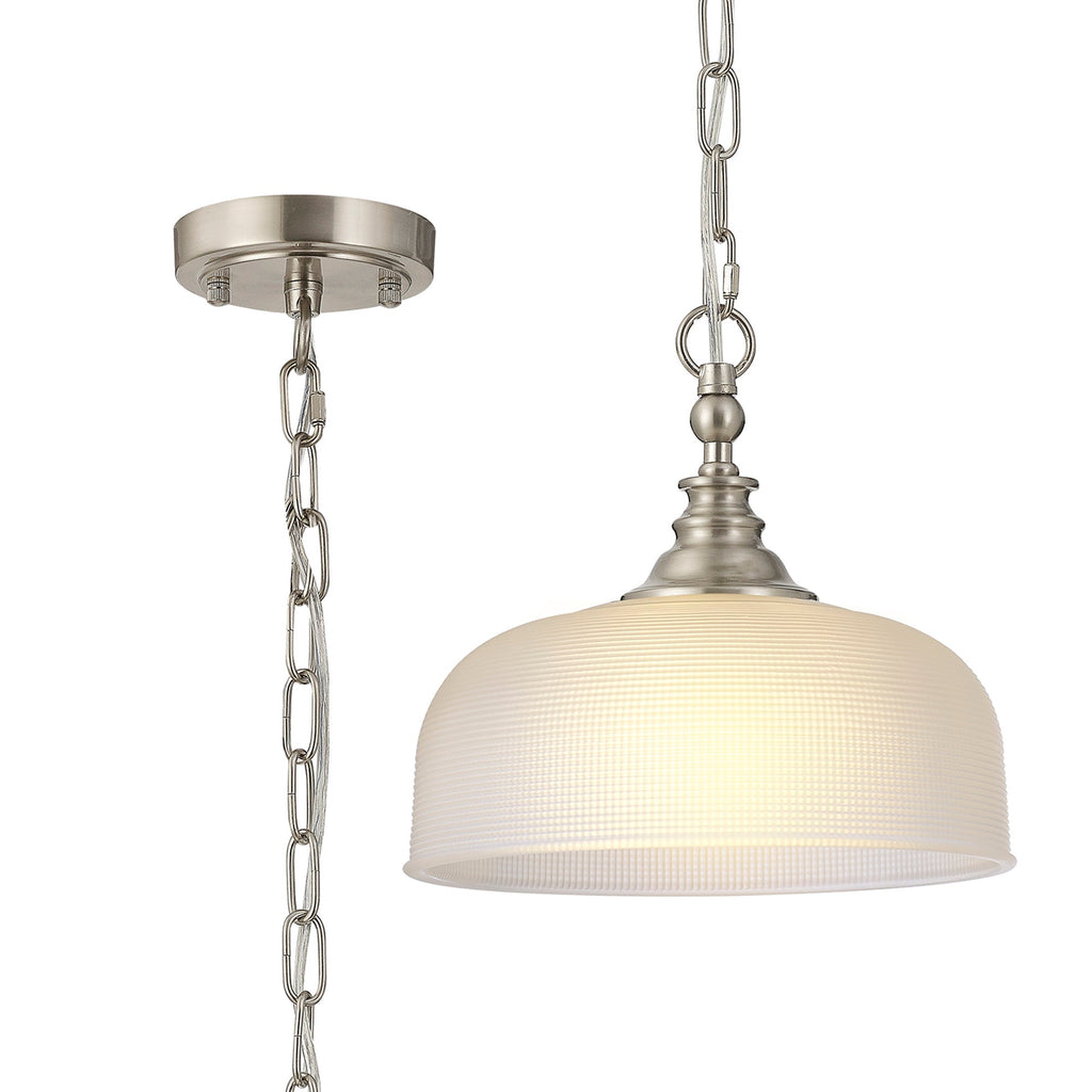 Luminosity Designs - Satin Nickel Sledmere 27cm Flush/Single Pendant, 1 Light Adjustable to Semi Flush, E27 - Luminosity Designs Ltd