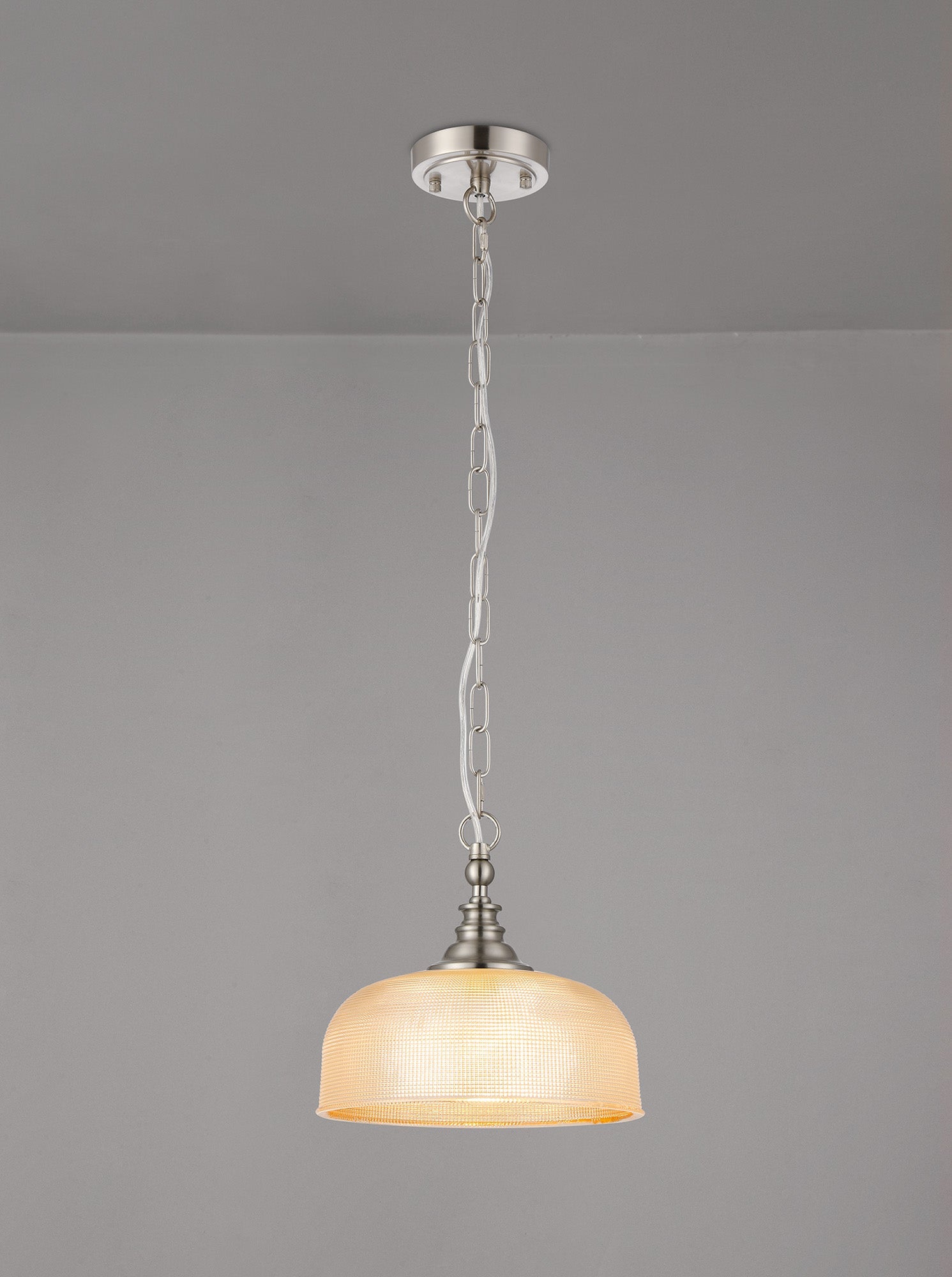 Luminosity Designs - Satin Nickel Sledmere 27cm Flush/Single Pendant, 1 Light Adjustable to Semi Flush, E27 - Luminosity Designs Ltd