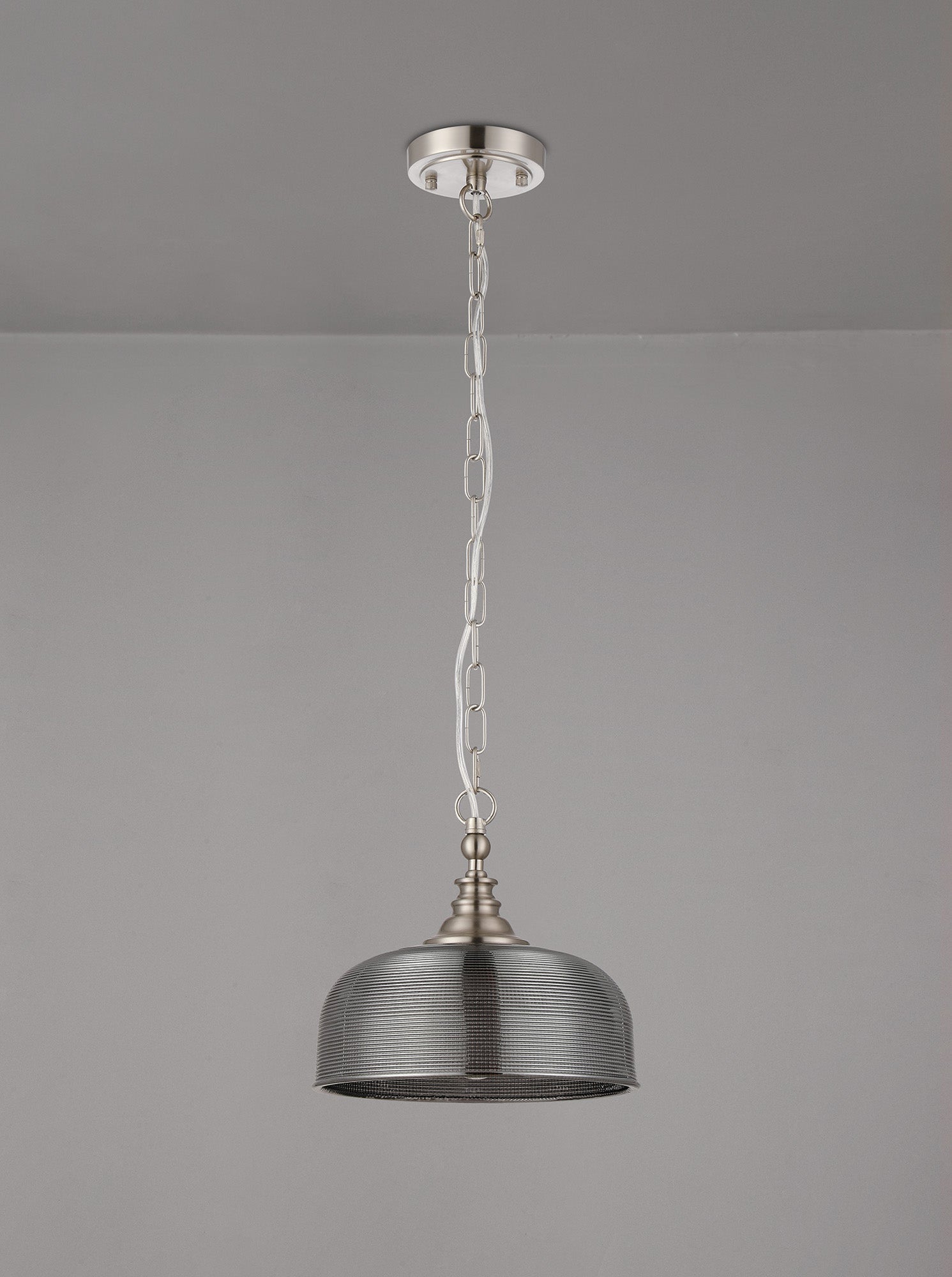 Luminosity Designs - Satin Nickel Sledmere 27cm Flush/Single Pendant, 1 Light Adjustable to Semi Flush, E27 - Luminosity Designs Ltd