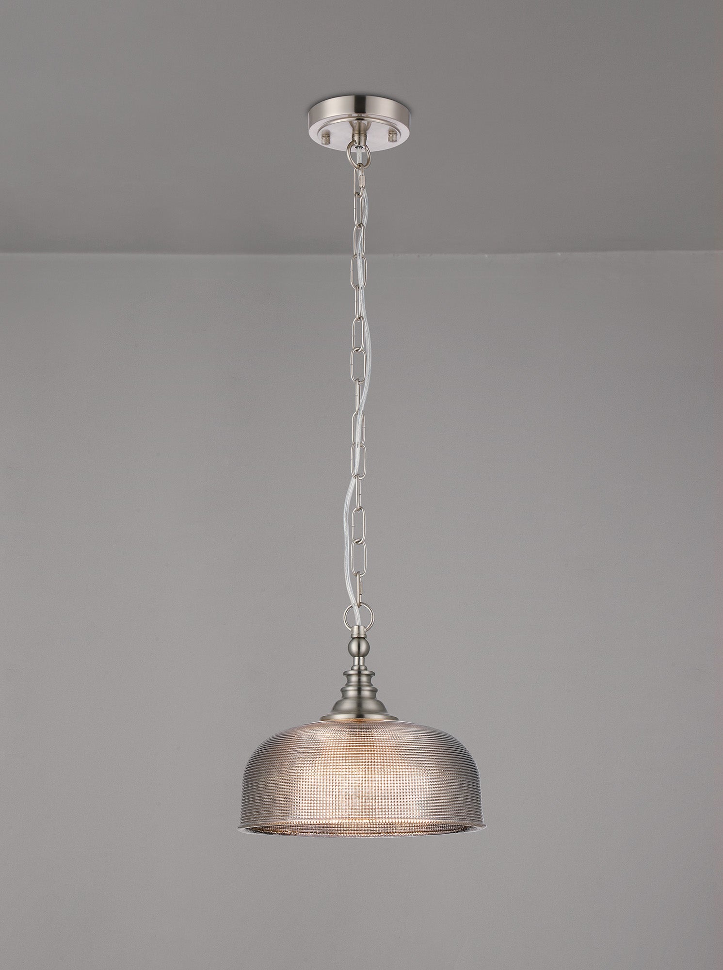 Luminosity Designs - Satin Nickel Sledmere 27cm Flush/Single Pendant, 1 Light Adjustable to Semi Flush, E27 - Luminosity Designs Ltd