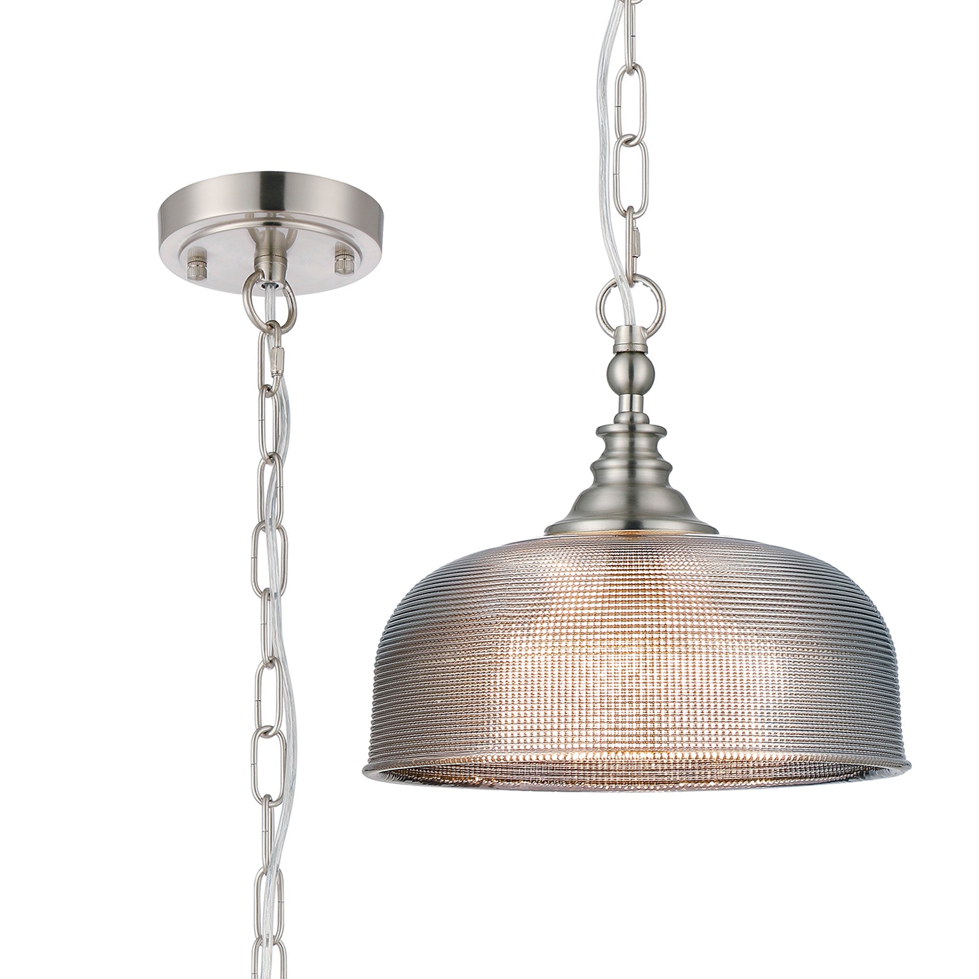 Luminosity Designs - Satin Nickel Sledmere 27cm Flush/Single Pendant, 1 Light Adjustable to Semi Flush, E27 - Luminosity Designs Ltd