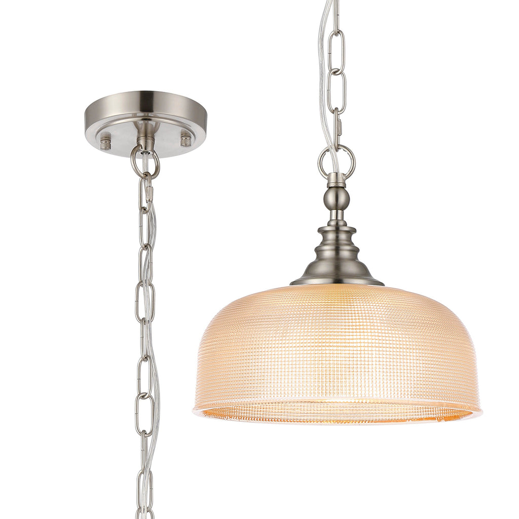 Luminosity Designs - Satin Nickel Sledmere 27cm Flush/Single Pendant, 1 Light Adjustable to Semi Flush, E27 - Luminosity Designs Ltd
