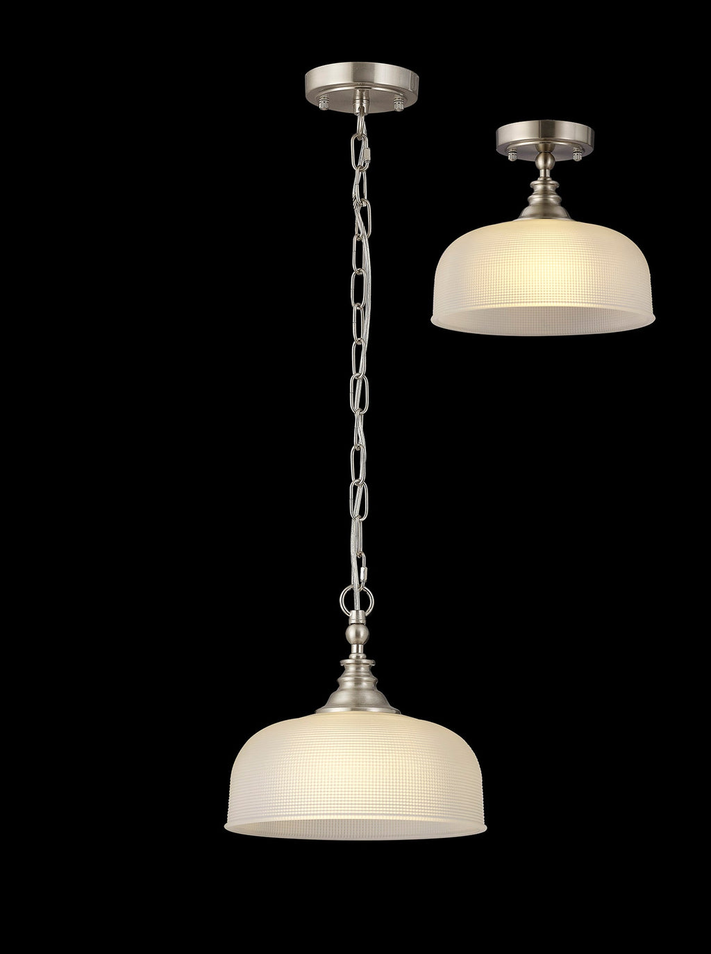 Luminosity Designs - Satin Nickel Sledmere 27cm Flush/Single Pendant, 1 Light Adjustable to Semi Flush, E27 - Luminosity Designs Ltd