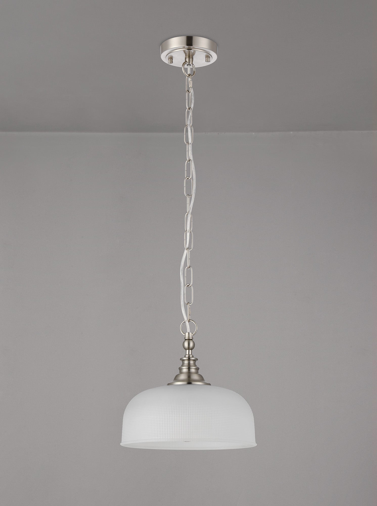 Luminosity Designs - Satin Nickel Sledmere 27cm Flush/Single Pendant, 1 Light Adjustable to Semi Flush, E27 - Luminosity Designs Ltd