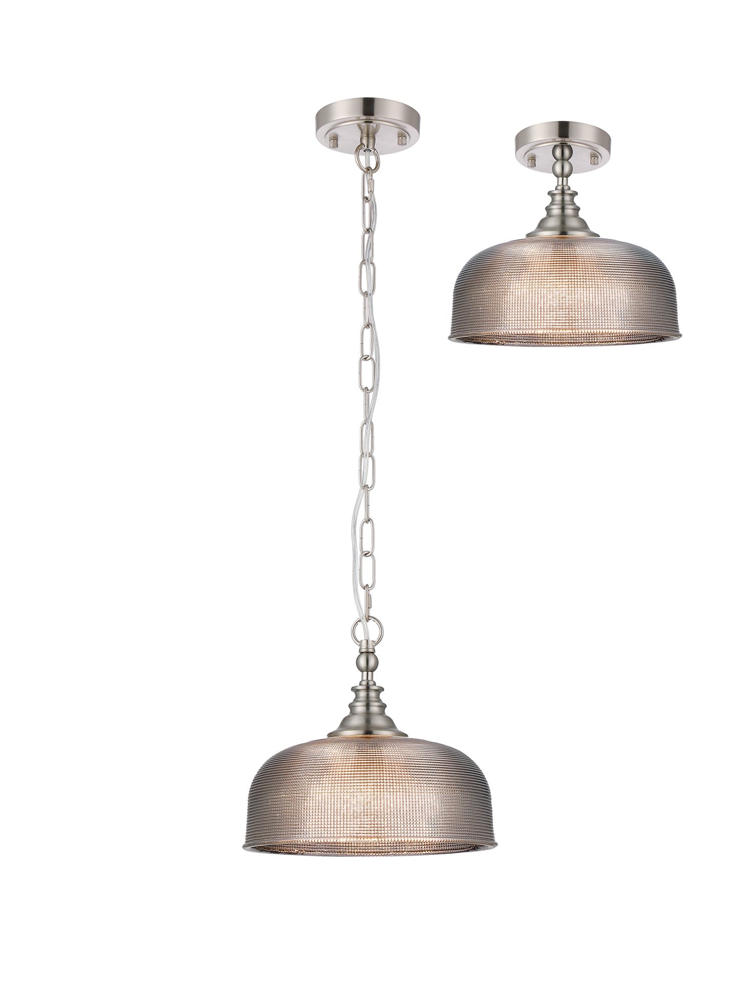 Luminosity Designs - Satin Nickel Sledmere 27cm Flush/Single Pendant, 1 Light Adjustable to Semi Flush, E27 - Luminosity Designs Ltd