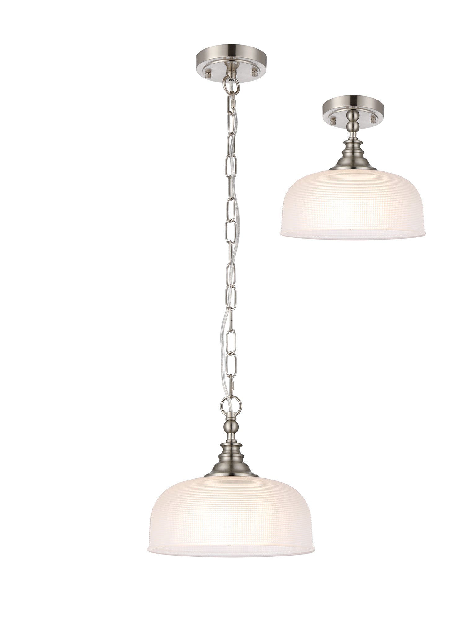 Luminosity Designs - Satin Nickel Sledmere 27cm Flush/Single Pendant, 1 Light Adjustable to Semi Flush, E27 - Luminosity Designs Ltd