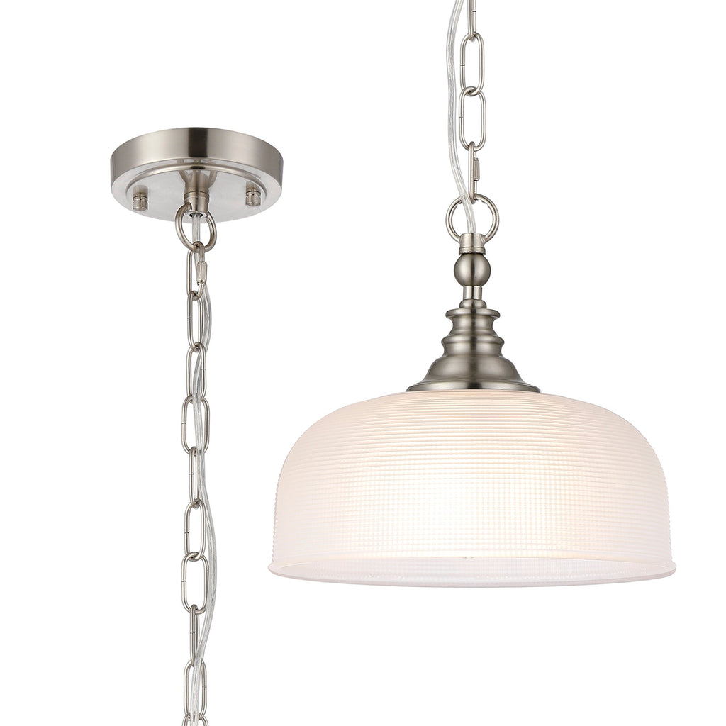 Luminosity Designs - Satin Nickel Sledmere 27cm Flush/Single Pendant, 1 Light Adjustable to Semi Flush, E27 - Luminosity Designs Ltd
