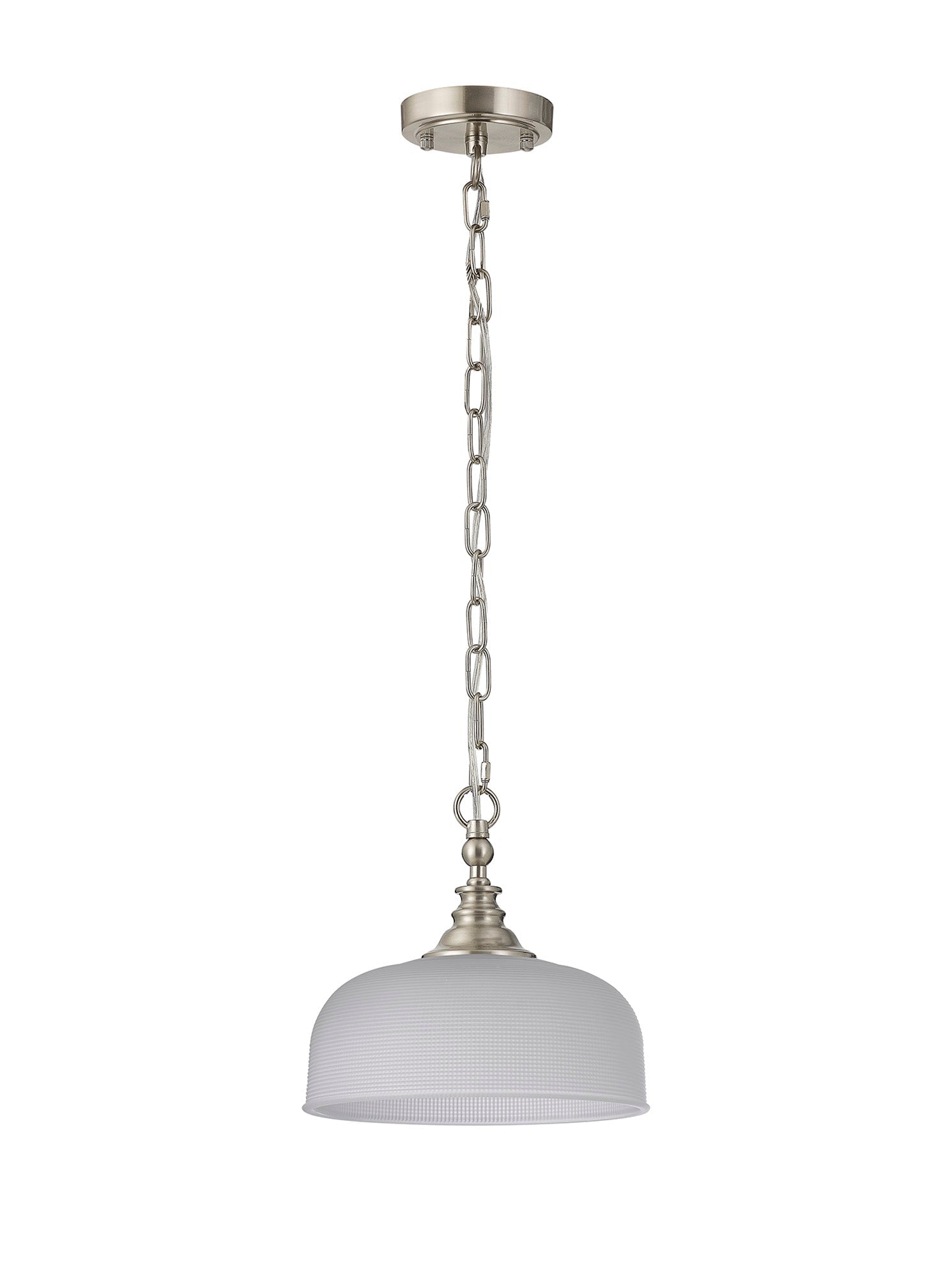 Luminosity Designs - Satin Nickel Sledmere 27cm Flush/Single Pendant, 1 Light Adjustable to Semi Flush, E27 - Luminosity Designs Ltd