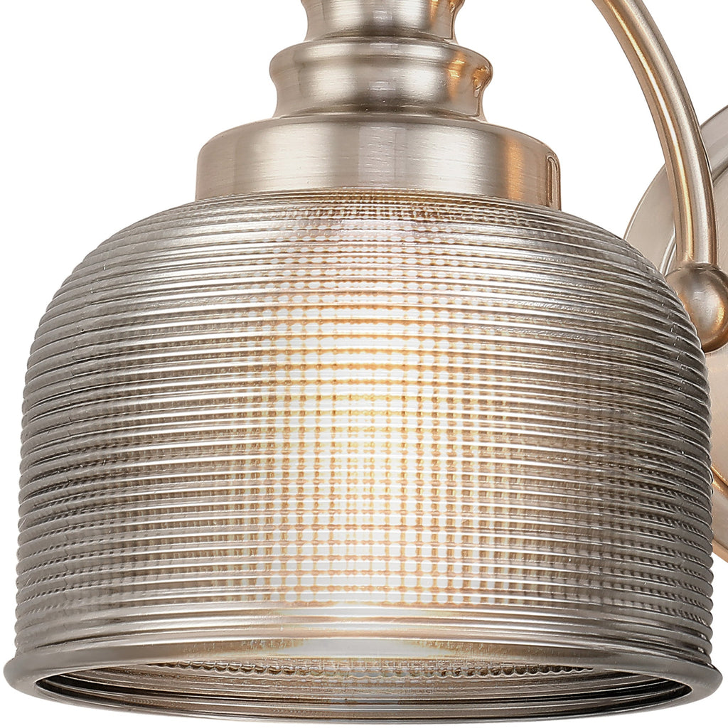 Luminosity Designs - Satin Nickel Sledmere Double Wall Light, Switched, 2 x E27, Glass Shade - Luminosity Designs Ltd