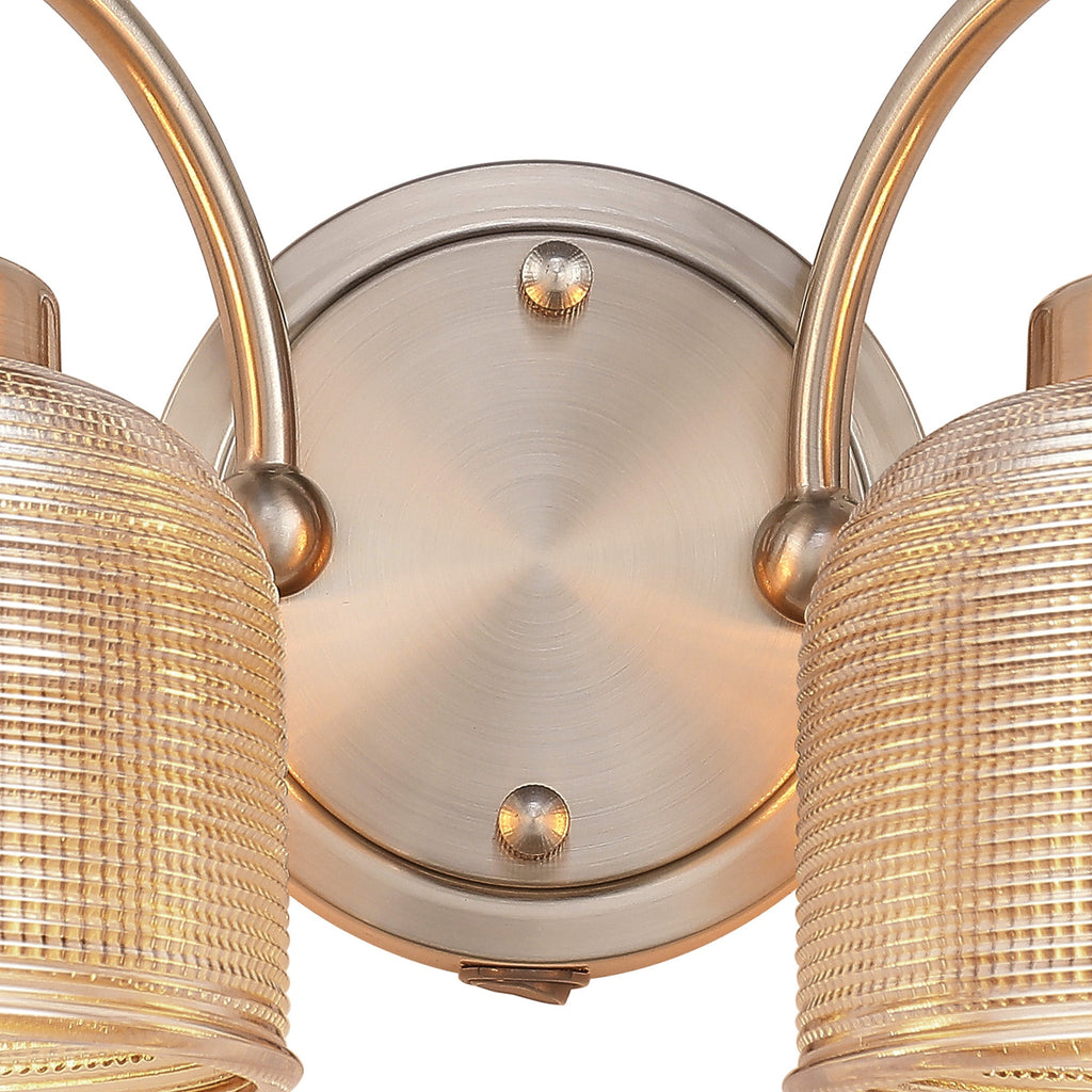 Luminosity Designs - Satin Nickel Sledmere Double Wall Light, Switched, 2 x E27, Glass Shade - Luminosity Designs Ltd