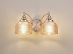 Luminosity Designs - Satin Nickel Sledmere Double Wall Light, Switched, 2 x E27, Glass Shade - Luminosity Designs Ltd