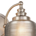 Luminosity Designs - Satin Nickel Sledmere Double Wall Light, Switched, 2 x E27, Glass Shade - Luminosity Designs Ltd