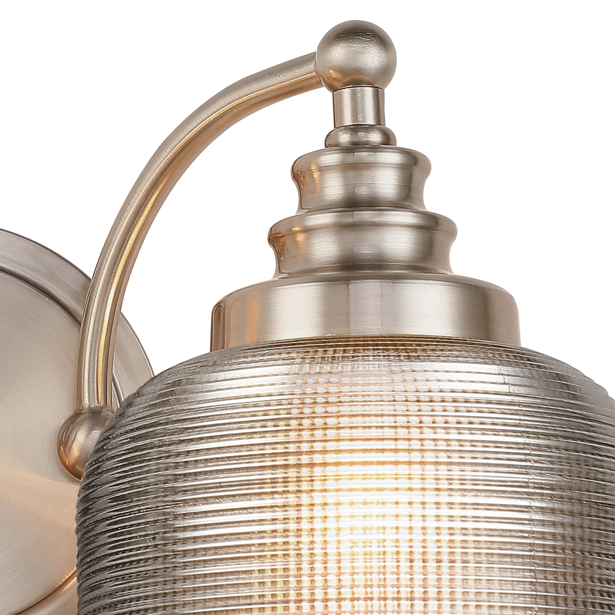 Luminosity Designs - Satin Nickel Sledmere Double Wall Light, Switched, 2 x E27, Glass Shade - Luminosity Designs Ltd