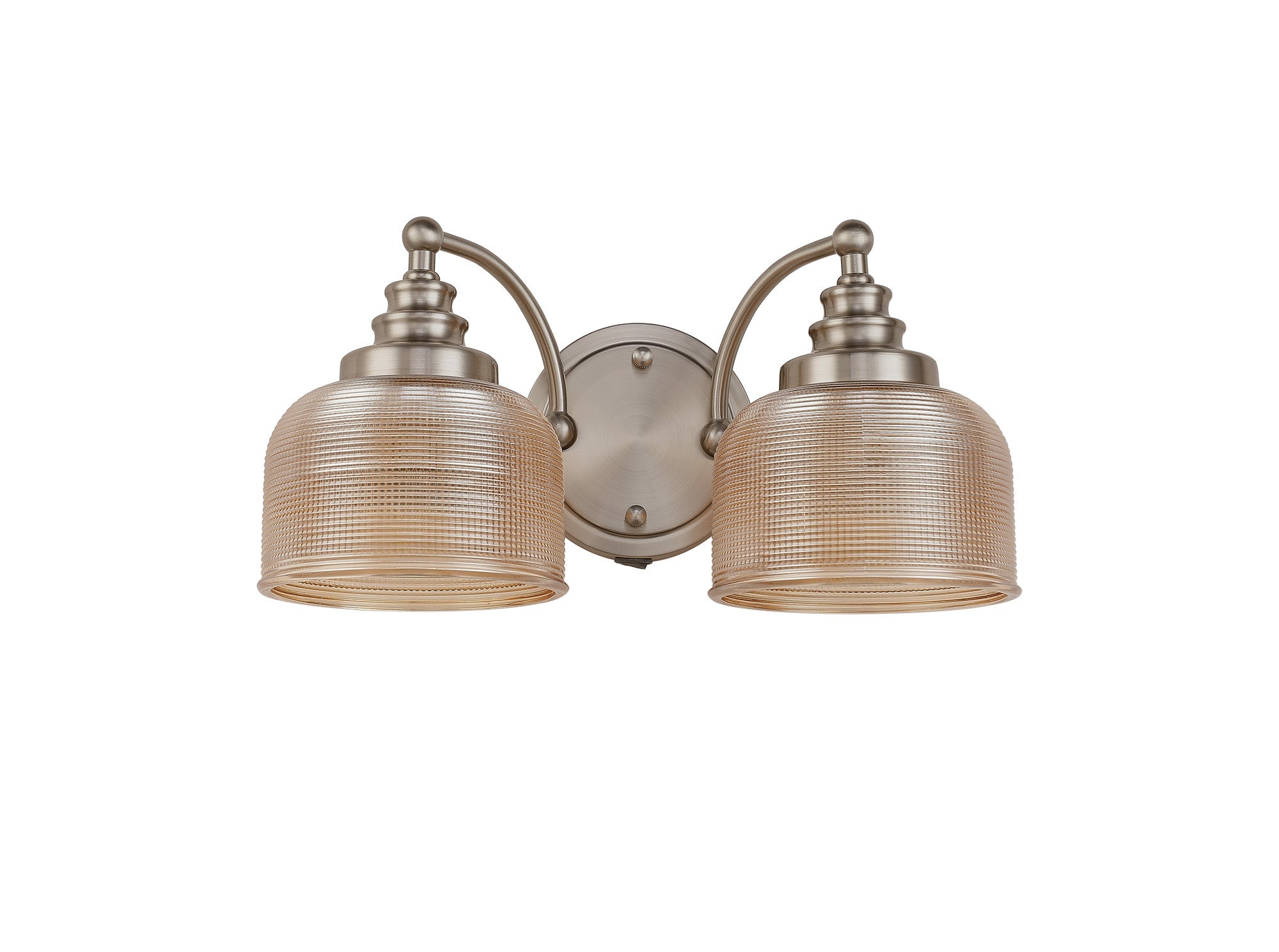 Luminosity Designs - Satin Nickel Sledmere Double Wall Light, Switched, 2 x E27, Glass Shade - Luminosity Designs Ltd