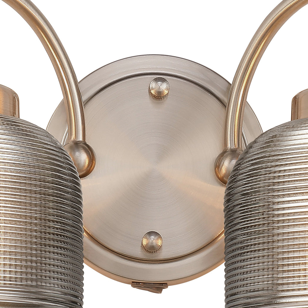 Luminosity Designs - Satin Nickel Sledmere Double Wall Light, Switched, 2 x E27, Glass Shade - Luminosity Designs Ltd