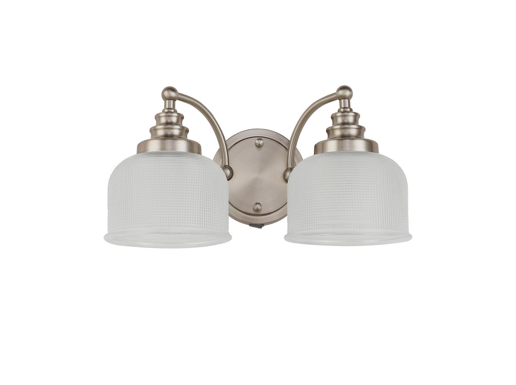 Luminosity Designs - Satin Nickel Sledmere Double Wall Light, Switched, 2 x E27, Glass Shade - Luminosity Designs Ltd