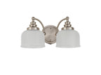 Luminosity Designs - Satin Nickel Sledmere Double Wall Light, Switched, 2 x E27, Glass Shade - Luminosity Designs Ltd