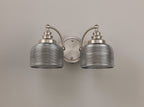 Luminosity Designs - Satin Nickel Sledmere Double Wall Light, Switched, 2 x E27, Glass Shade - Luminosity Designs Ltd