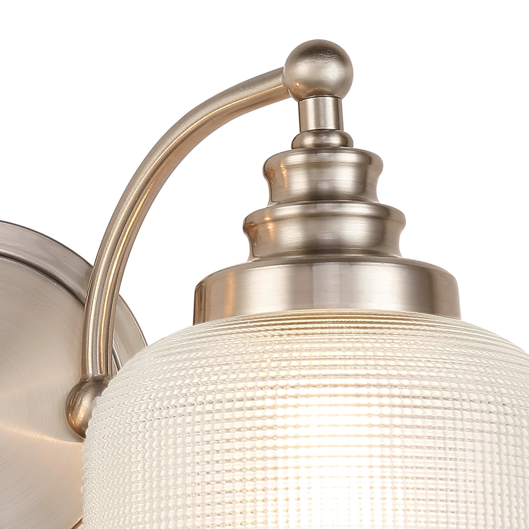 Luminosity Designs - Satin Nickel Sledmere Double Wall Light, Switched, 2 x E27, Glass Shade - Luminosity Designs Ltd