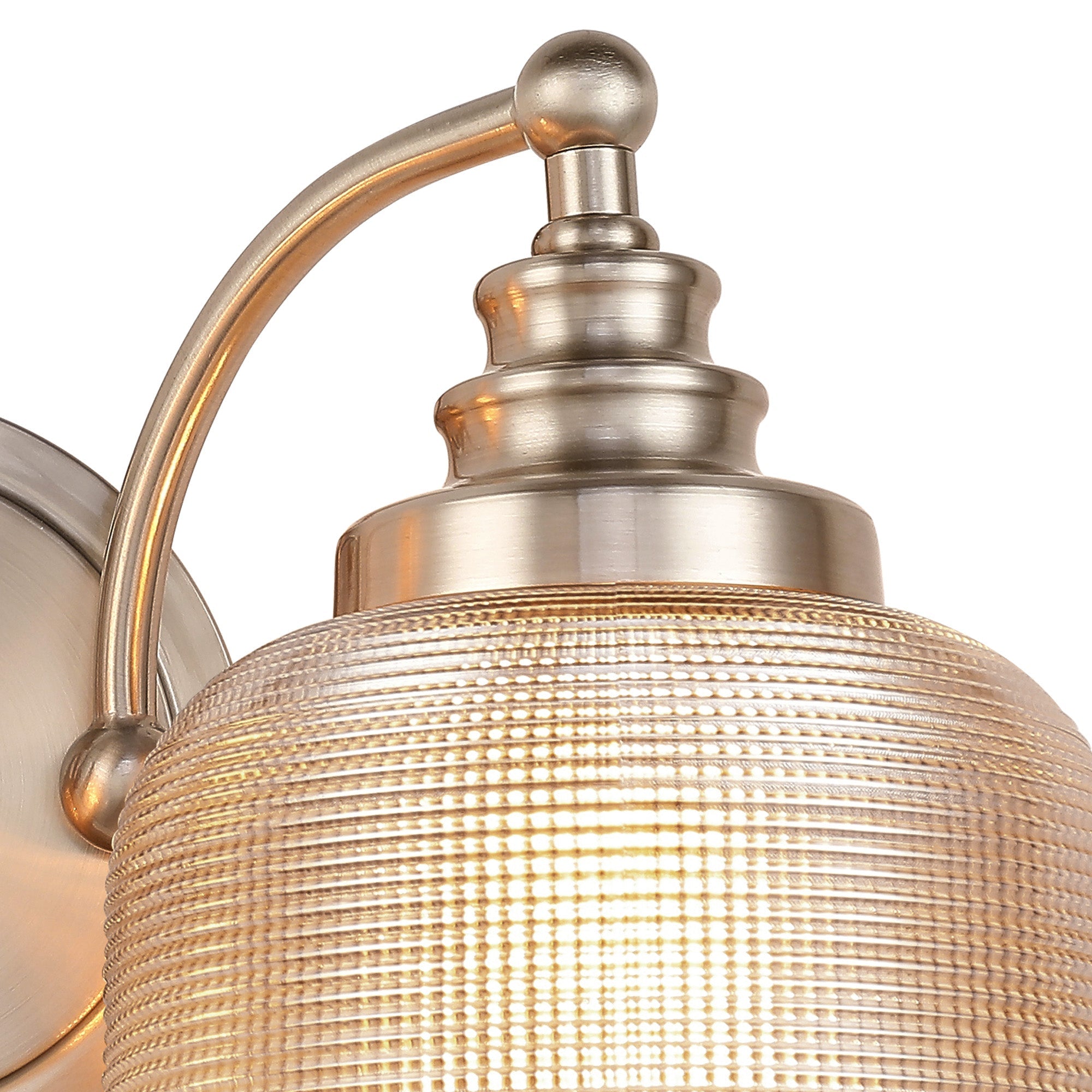 Luminosity Designs - Satin Nickel Sledmere Double Wall Light, Switched, 2 x E27, Glass Shade - Luminosity Designs Ltd
