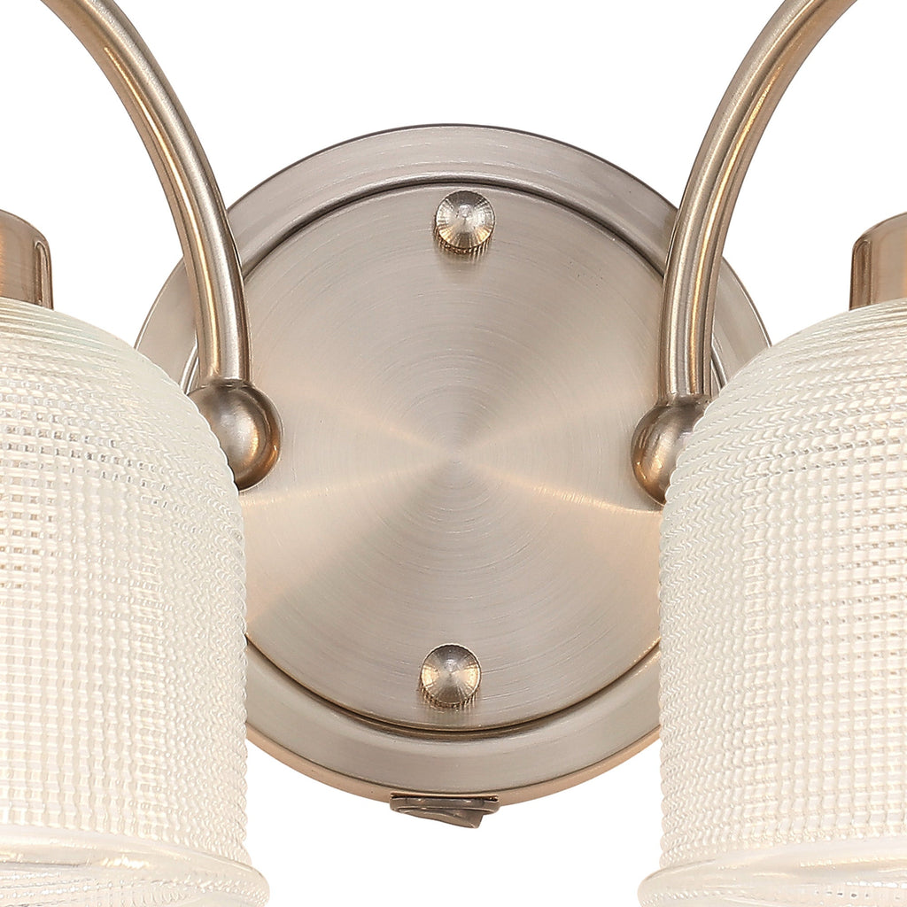 Luminosity Designs - Satin Nickel Sledmere Double Wall Light, Switched, 2 x E27, Glass Shade - Luminosity Designs Ltd