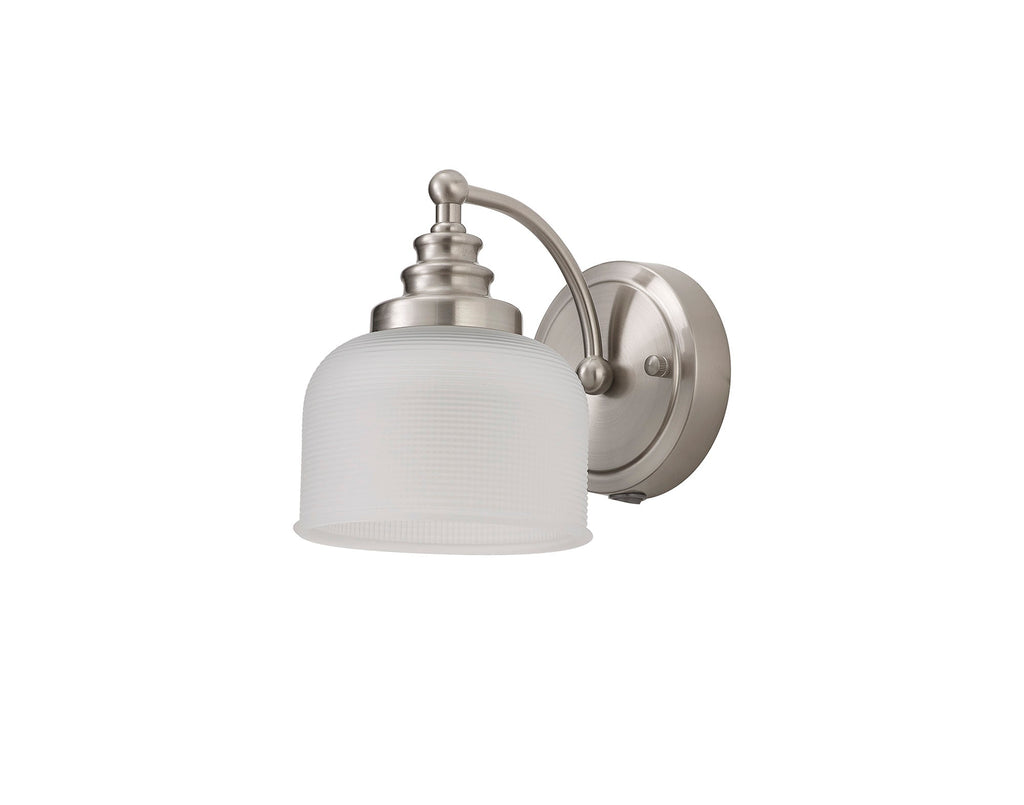 Luminosity Designs - Satin Nickel Sledmere Single Wall Light, Switched, 1 x E27, Glass Shade - Luminosity Designs Ltd