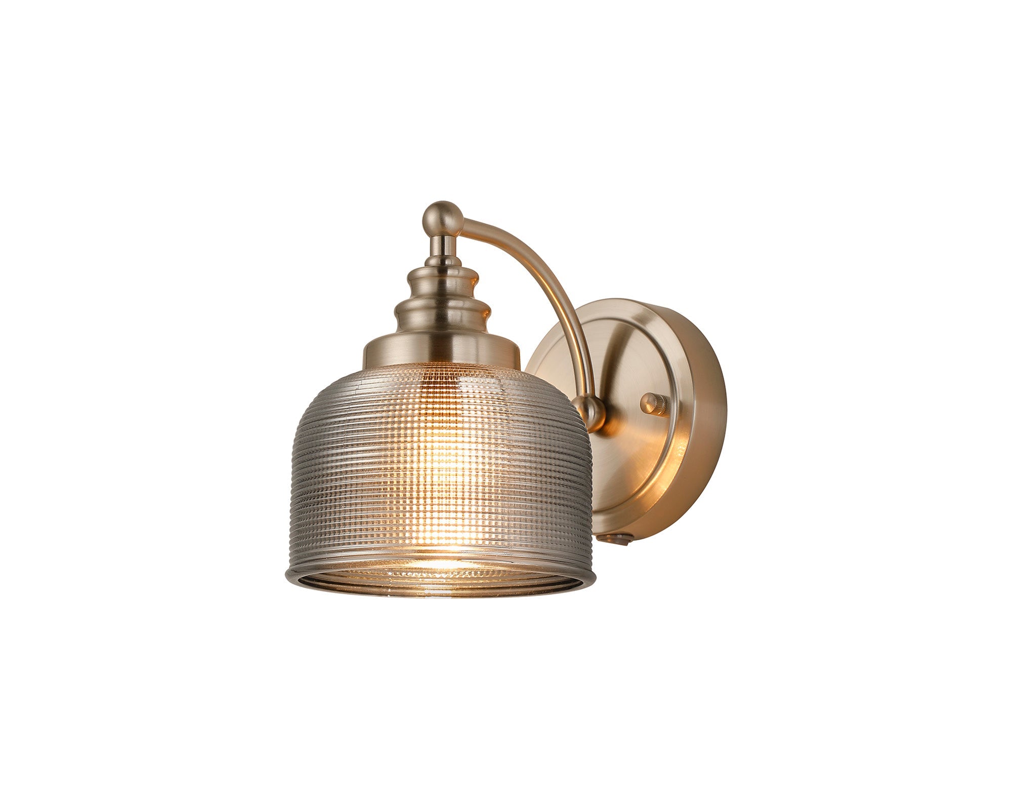 Luminosity Designs - Satin Nickel Sledmere Single Wall Light, Switched, 1 x E27, Glass Shade - Luminosity Designs Ltd