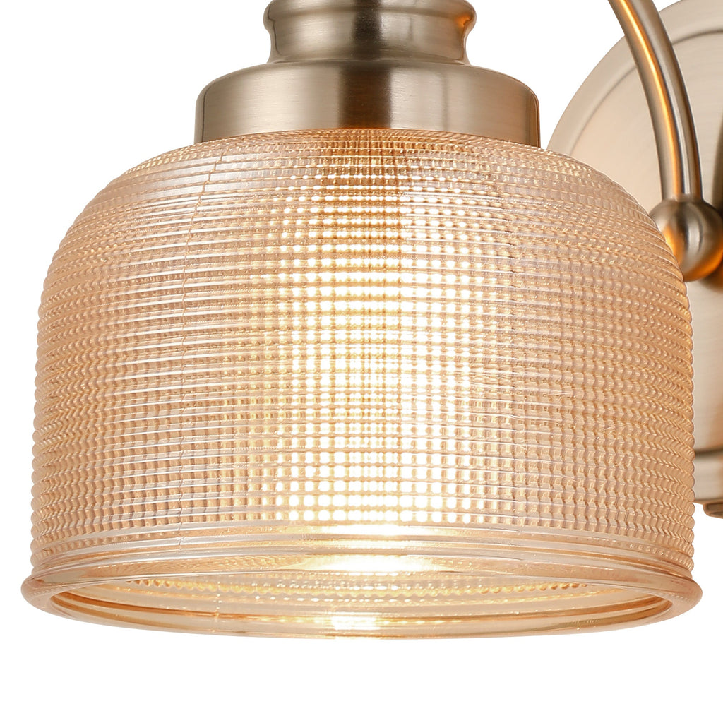 Luminosity Designs - Satin Nickel Sledmere Single Wall Light, Switched, 1 x E27, Glass Shade - Luminosity Designs Ltd