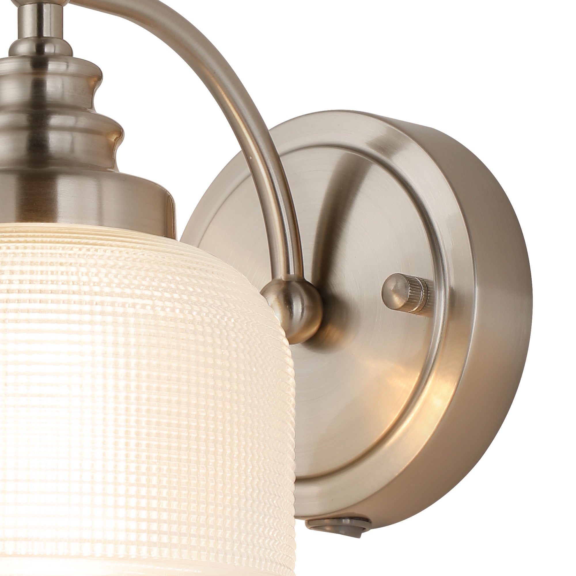 Luminosity Designs - Satin Nickel Sledmere Single Wall Light, Switched, 1 x E27, Glass Shade - Luminosity Designs Ltd