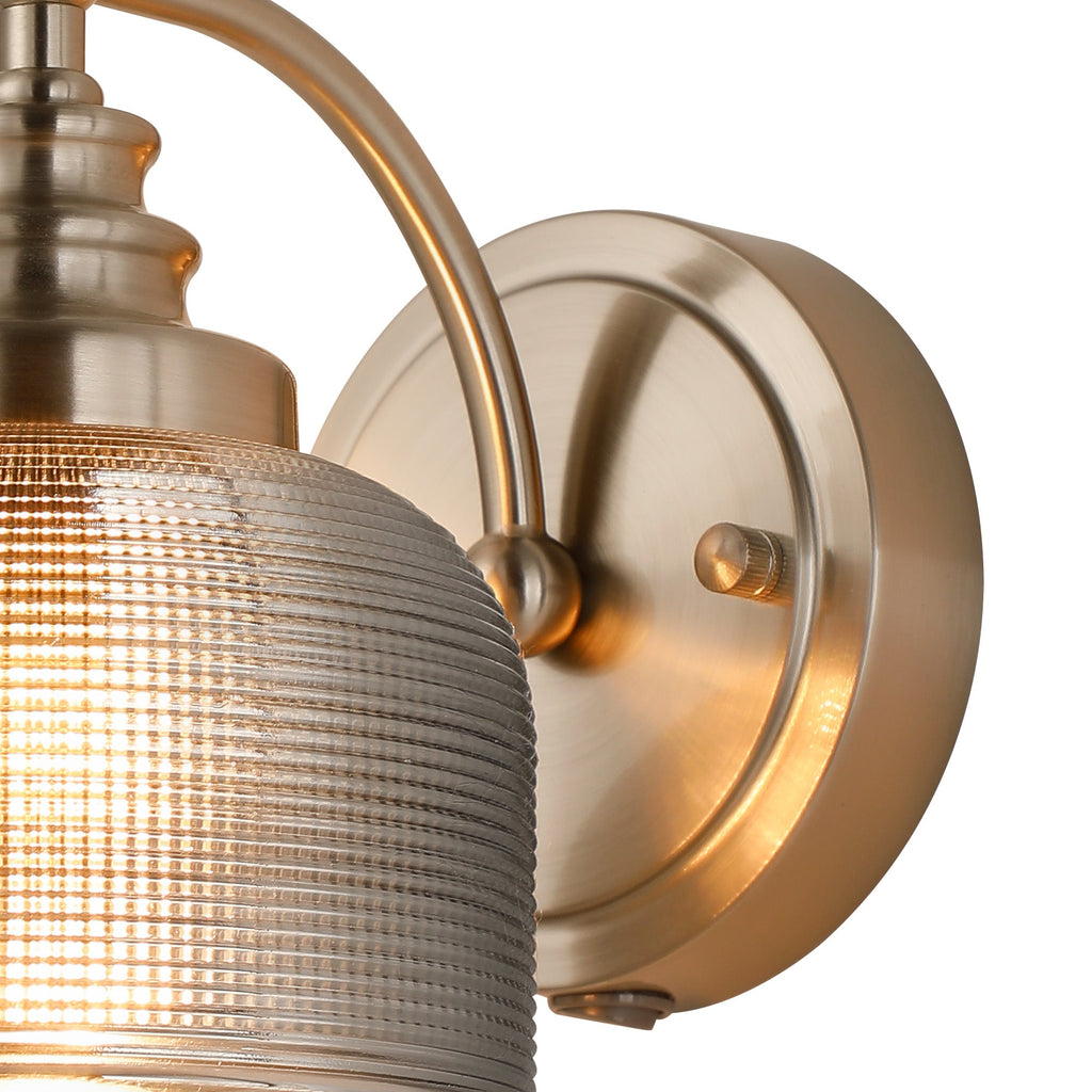 Luminosity Designs - Satin Nickel Sledmere Single Wall Light, Switched, 1 x E27, Glass Shade - Luminosity Designs Ltd
