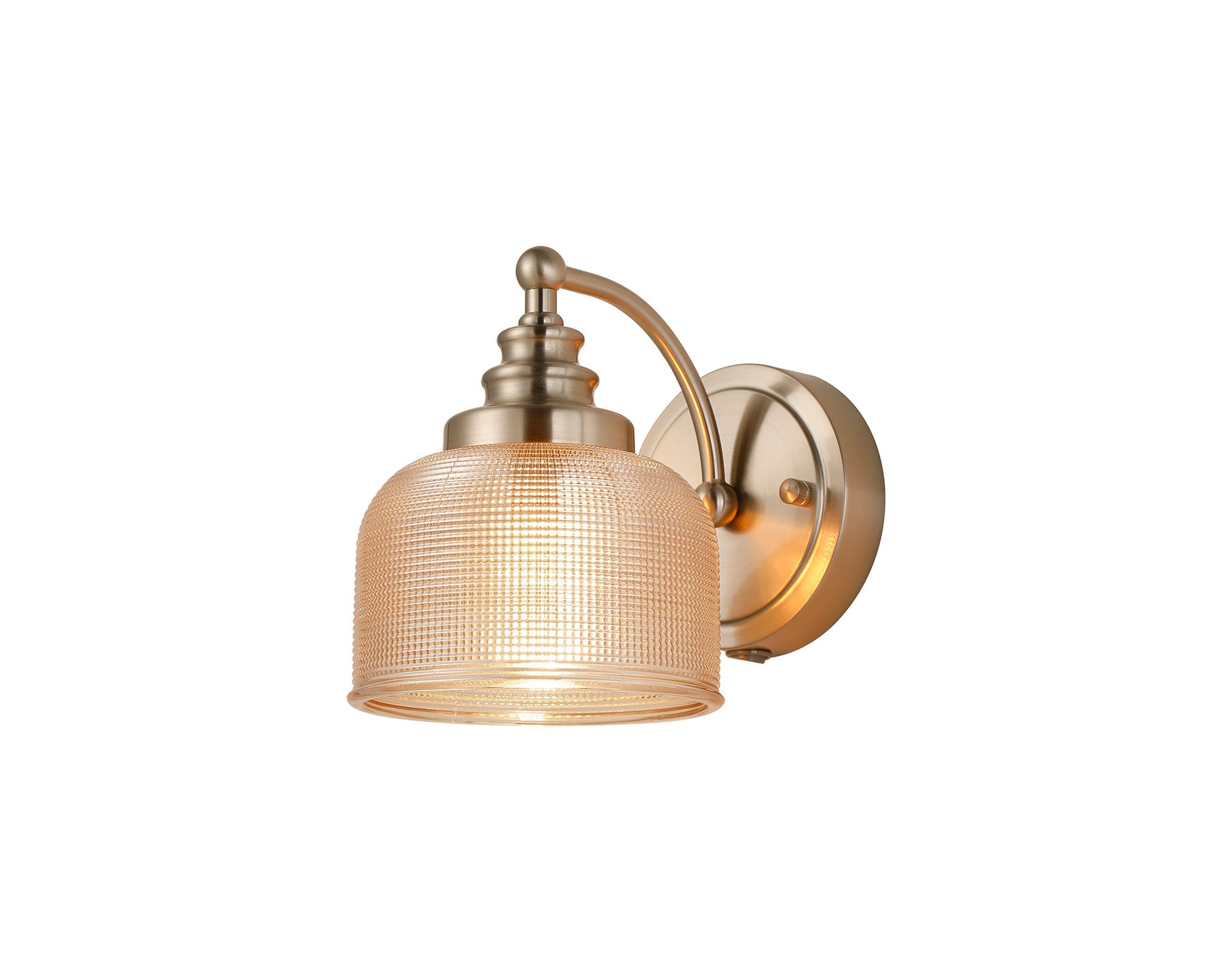 Luminosity Designs - Satin Nickel Sledmere Single Wall Light, Switched, 1 x E27, Glass Shade - Luminosity Designs Ltd