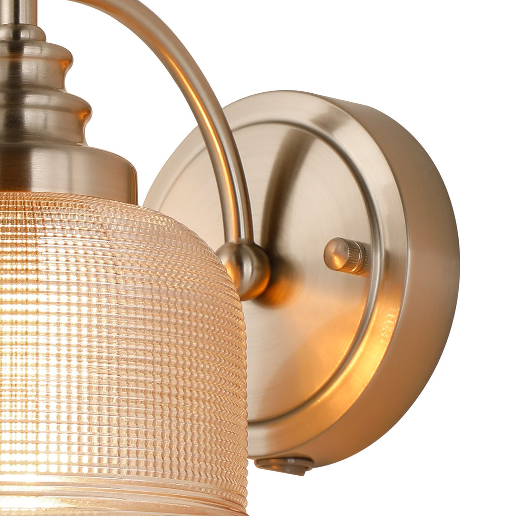 Luminosity Designs - Satin Nickel Sledmere Single Wall Light, Switched, 1 x E27, Glass Shade - Luminosity Designs Ltd