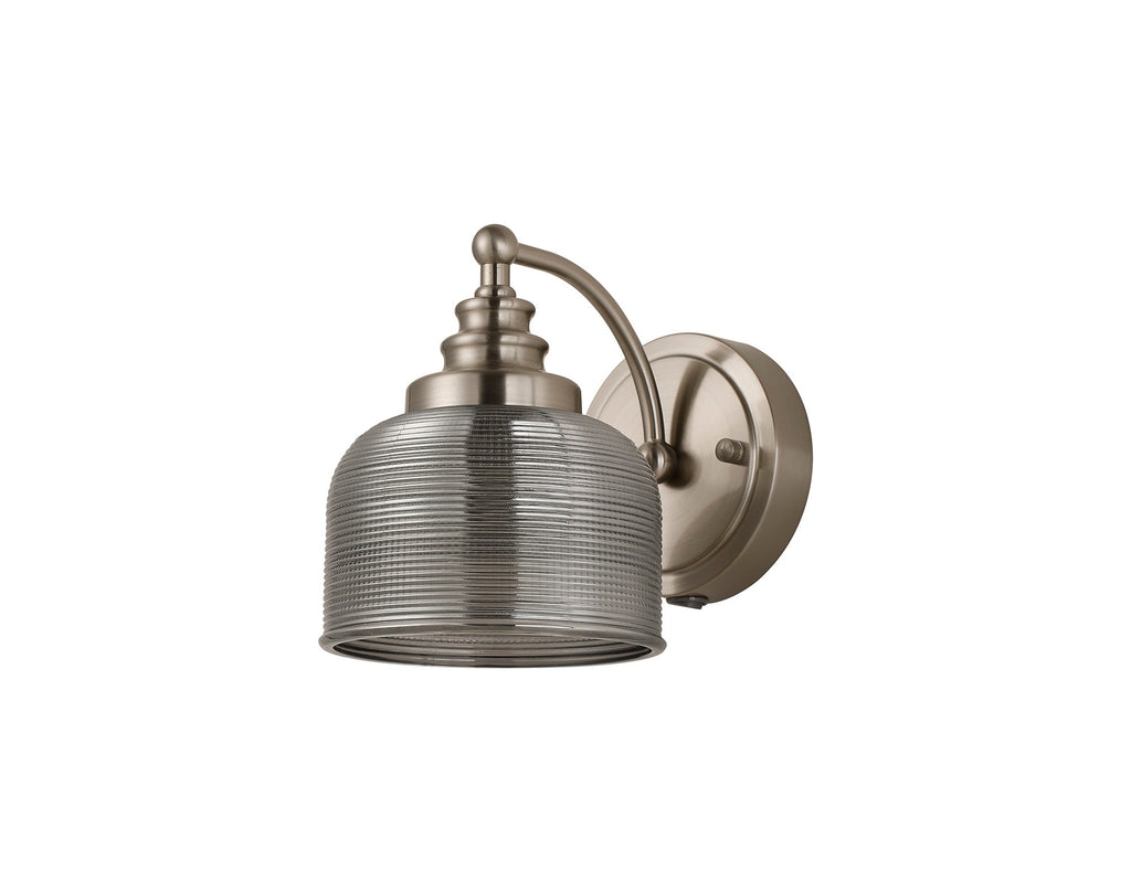 Luminosity Designs - Satin Nickel Sledmere Single Wall Light, Switched, 1 x E27, Glass Shade - Luminosity Designs Ltd