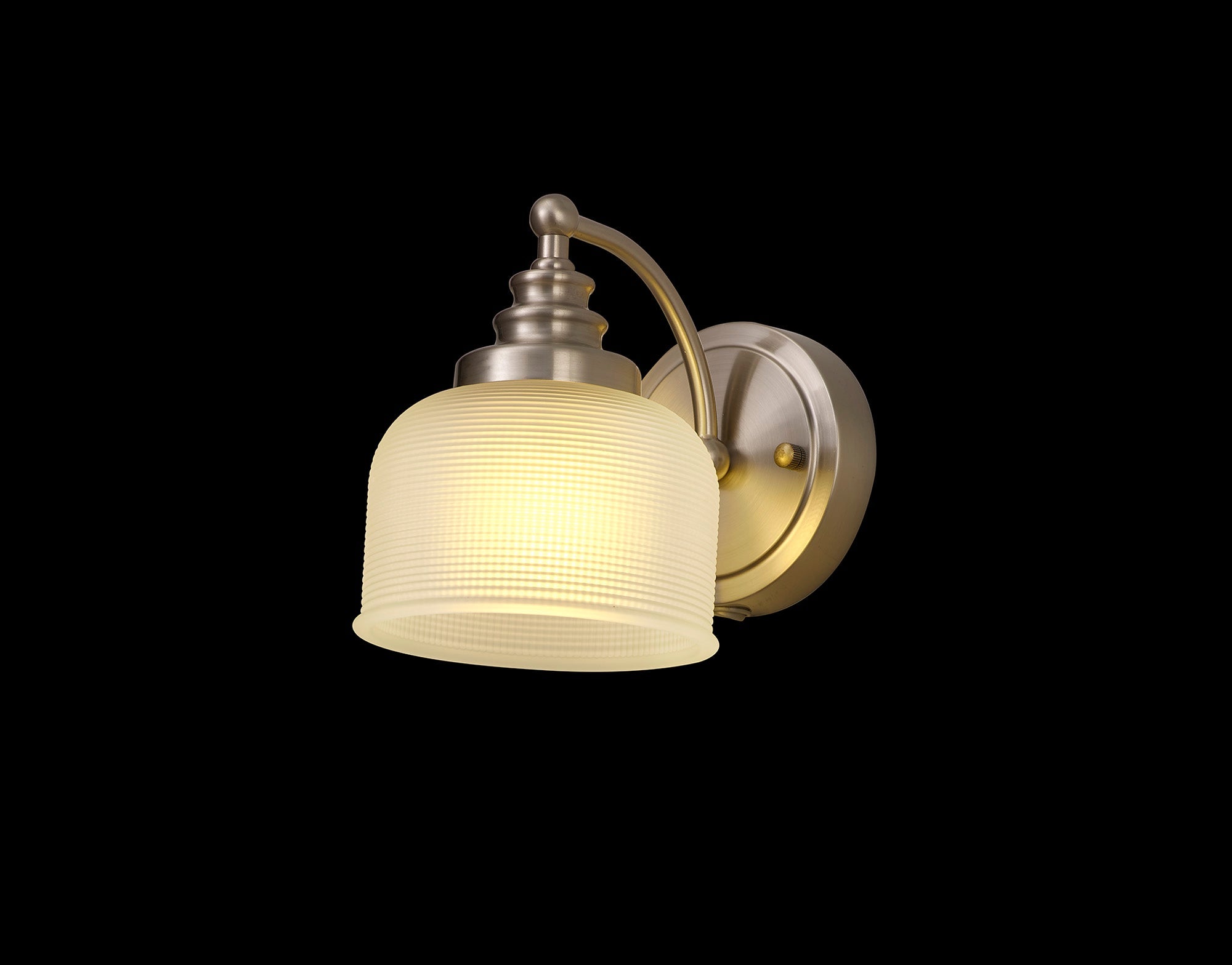 Luminosity Designs - Satin Nickel Sledmere Single Wall Light, Switched, 1 x E27, Glass Shade - Luminosity Designs Ltd