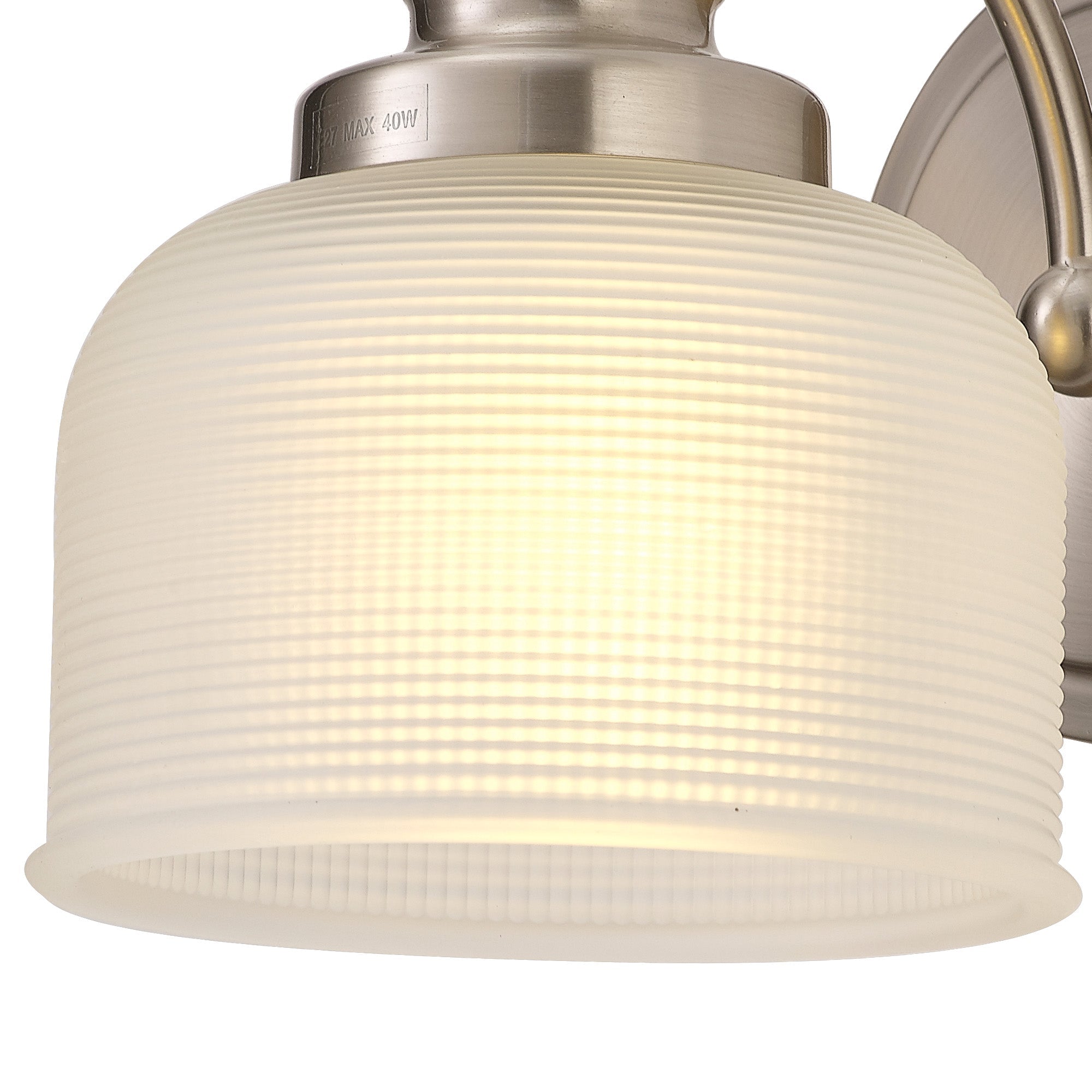 Luminosity Designs - Satin Nickel Sledmere Single Wall Light, Switched, 1 x E27, Glass Shade - Luminosity Designs Ltd