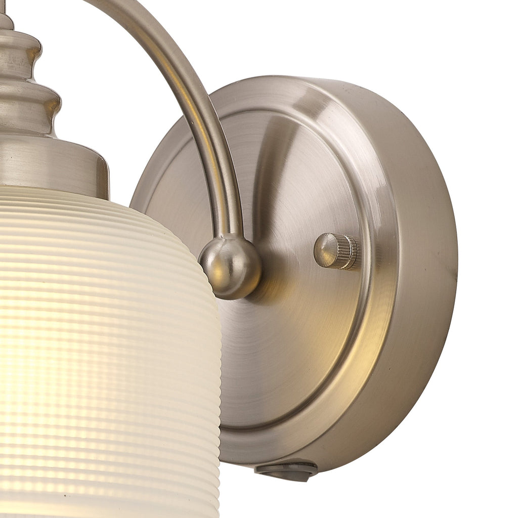 Luminosity Designs - Satin Nickel Sledmere Single Wall Light, Switched, 1 x E27, Glass Shade - Luminosity Designs Ltd