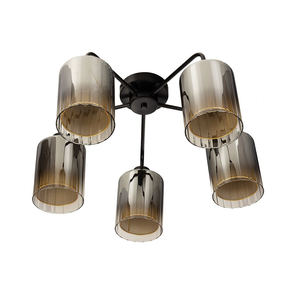 Oaks Lighting - Seymour 5 Light Semi Flush with Smoked Glass and Metal interior 5 x E27 - Luminosity Designs Ltd