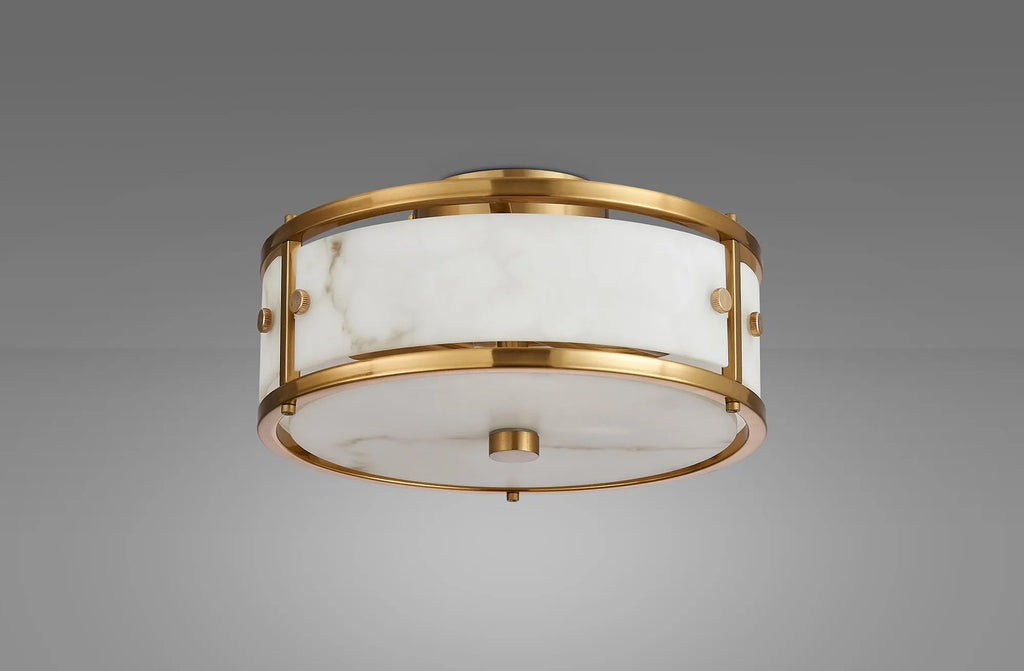 Luminosity Designs Ltd - Sherlock 25cm Round Ceiling, 2 Light E14, IP44, Brass with Faux Alabaster Glass - Luminosity Designs Ltd