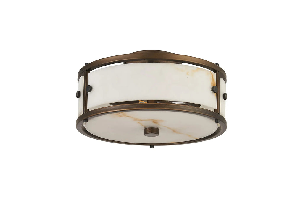 Luminosity Designs Ltd - Sherlock 25cm Round Ceiling, 2 Light E14,, IP44, Painted Bronze with Faux Alabaster Glass - Luminosity Designs Ltd