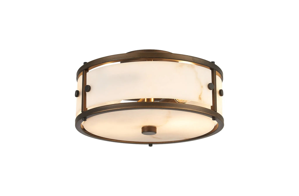 Luminosity Designs Ltd - Sherlock 25cm Round Ceiling, 2 Light E14,, IP44, Painted Bronze with Faux Alabaster Glass - Luminosity Designs Ltd