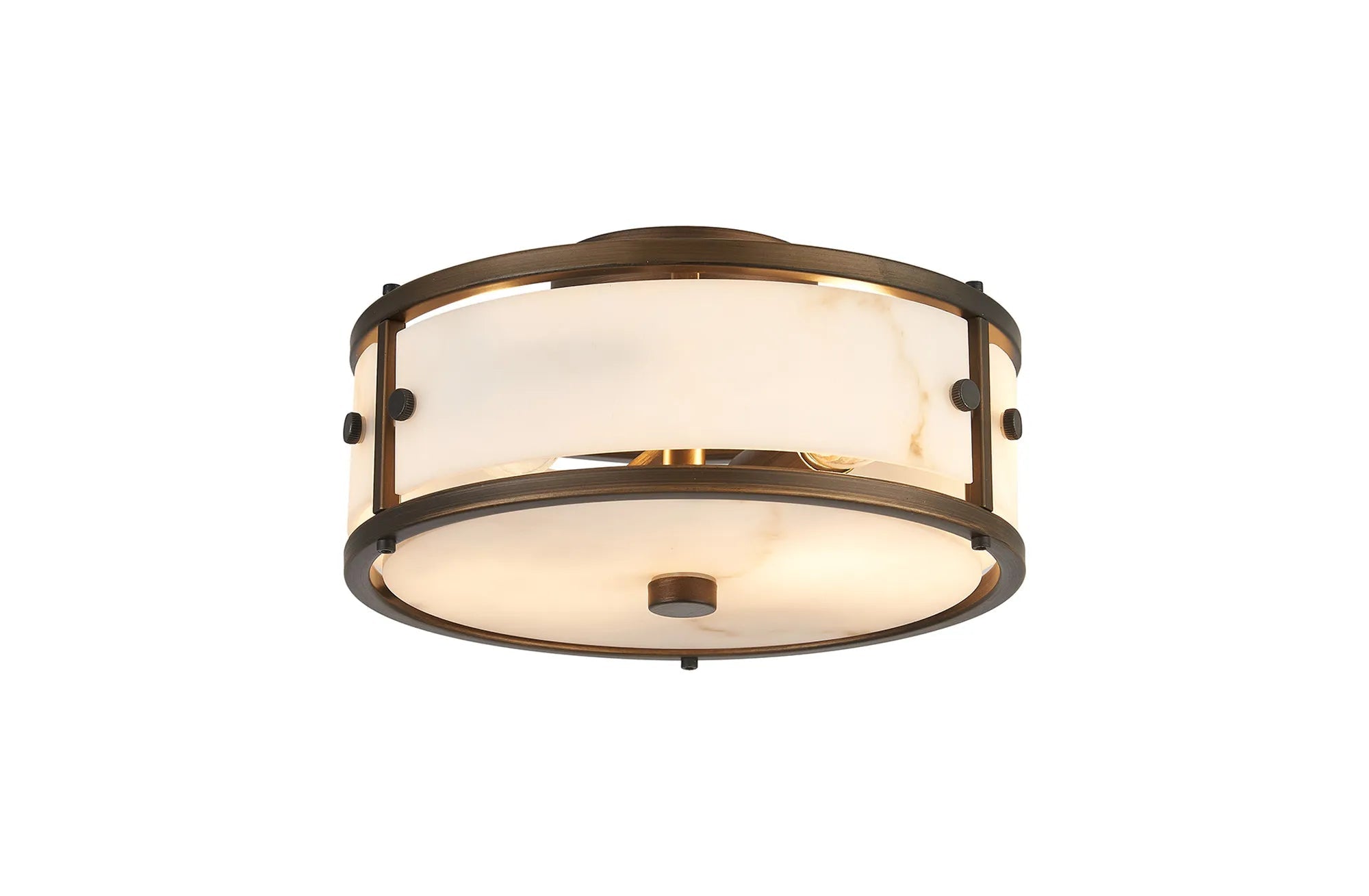 Luminosity Designs Ltd - Sherlock 25cm Round Ceiling, 2 Light E14,, IP44, Painted Bronze with Faux Alabaster Glass - Luminosity Designs Ltd